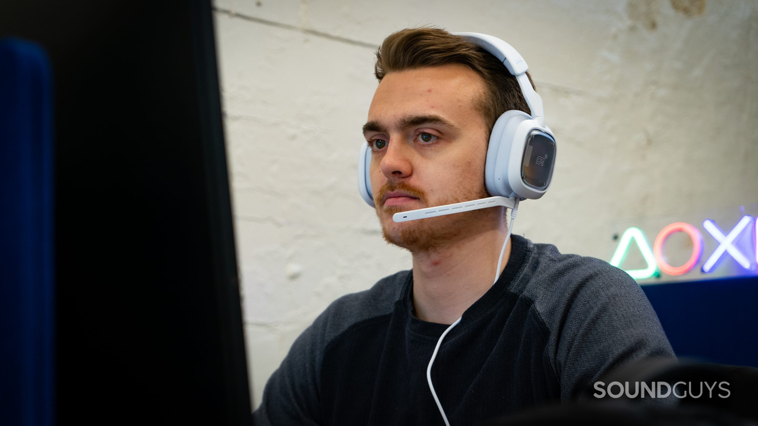 The Astro A30 headset being worn.