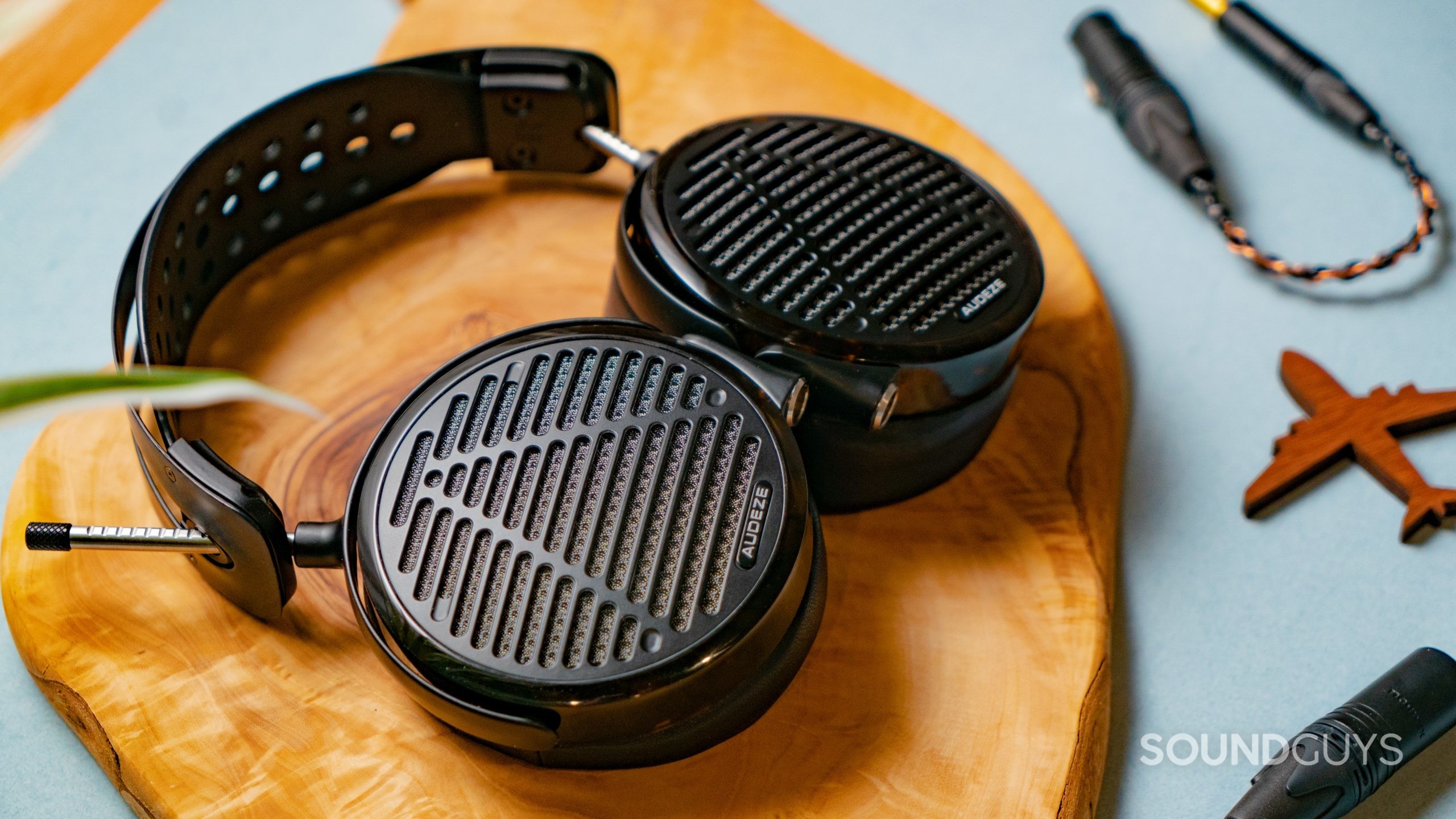 Audeze LCD-5 showing the grilles on the faces of the open back ear cups.