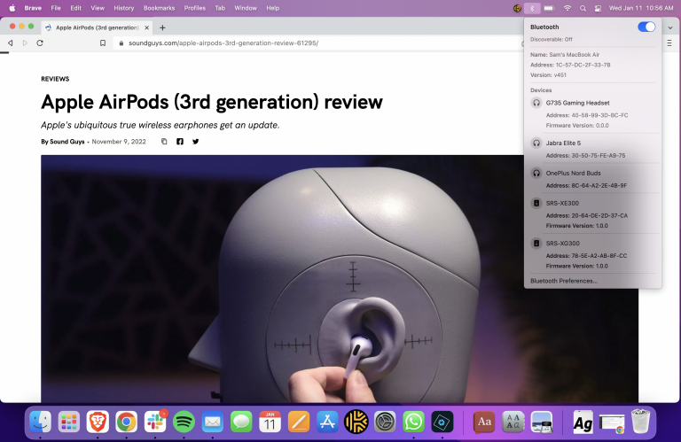 How To Update Your AirPods Or AirPods Pro Firmware In 2025 SoundGuys AirPods MacOS Bluetooth Menu 768x499 