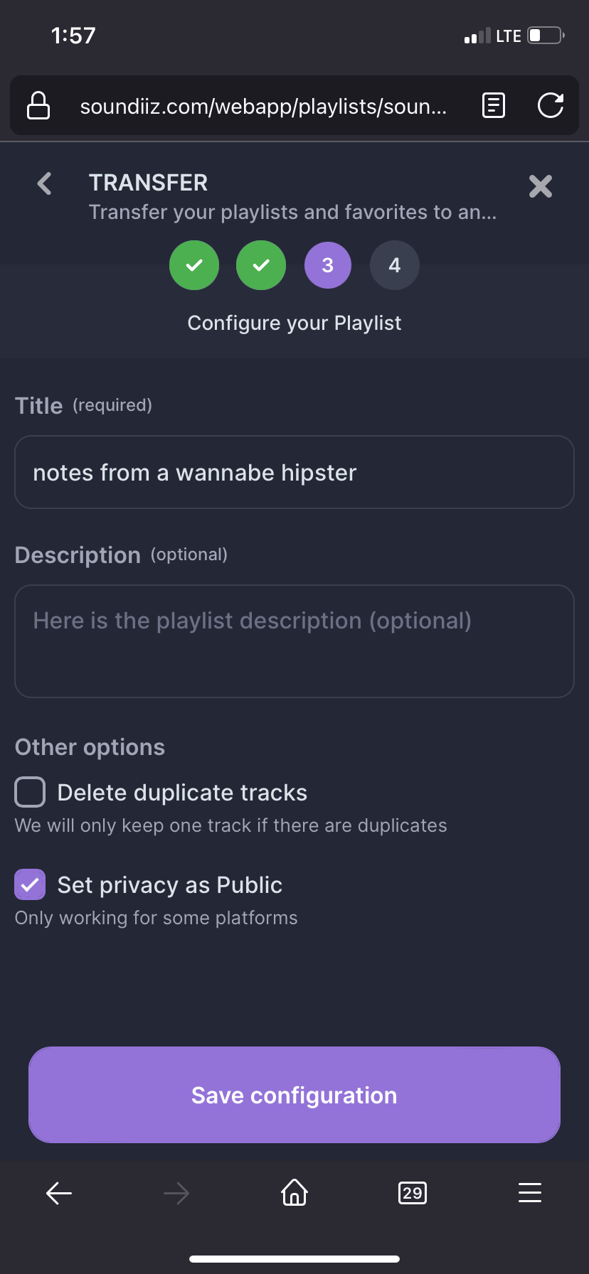 A screenshot of the screen where you can change the name and description of the playlist.