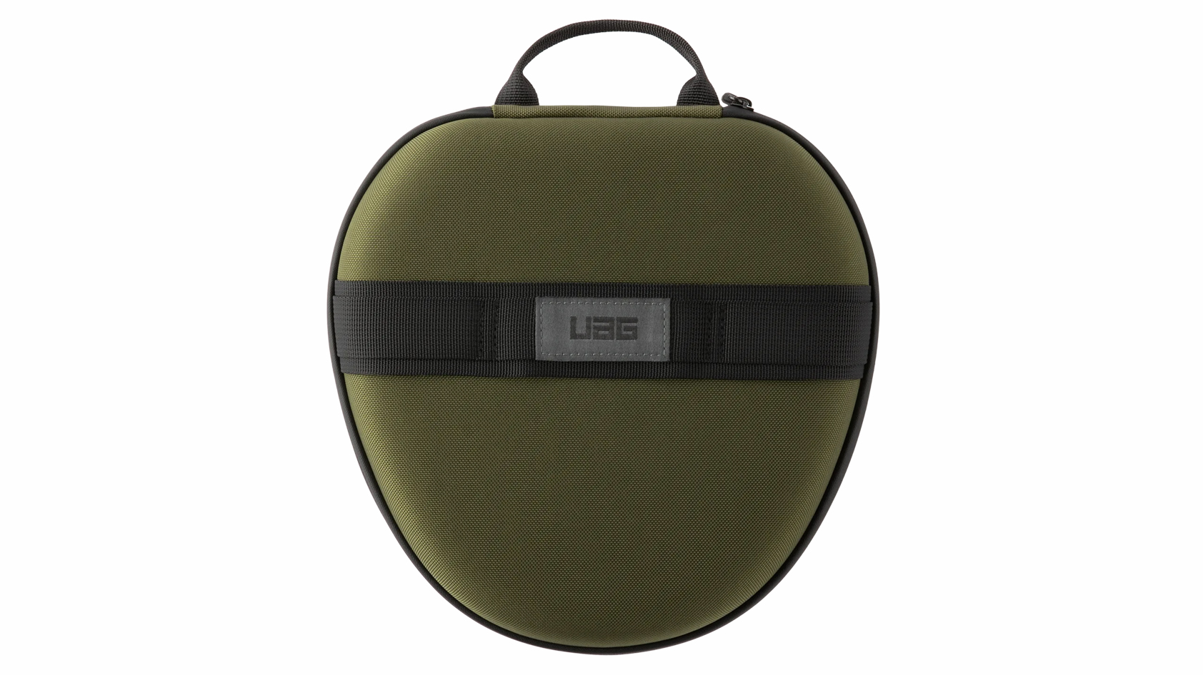 The Urban Armor Gear headphones case in Olive for the Apple AirPods Max shown when closed.