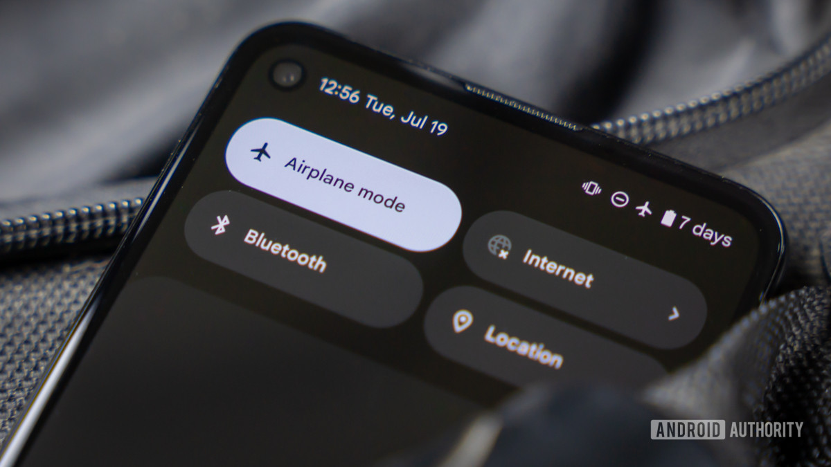A photo of a Google Pixel phone with Airplane mode enabled.