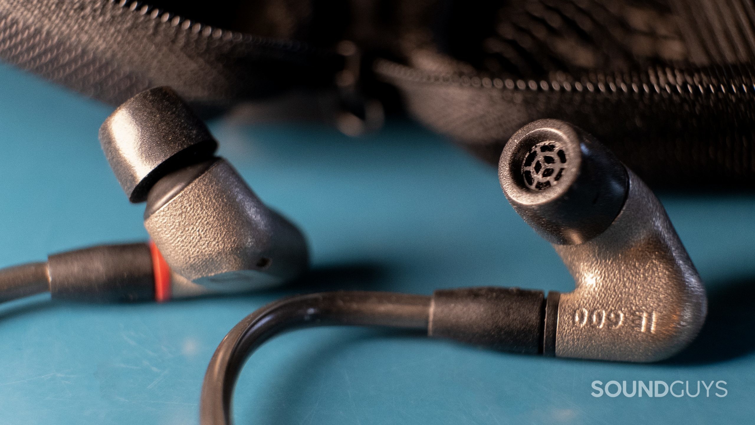 A close up of the IE 600 buds with the foam ear tips.