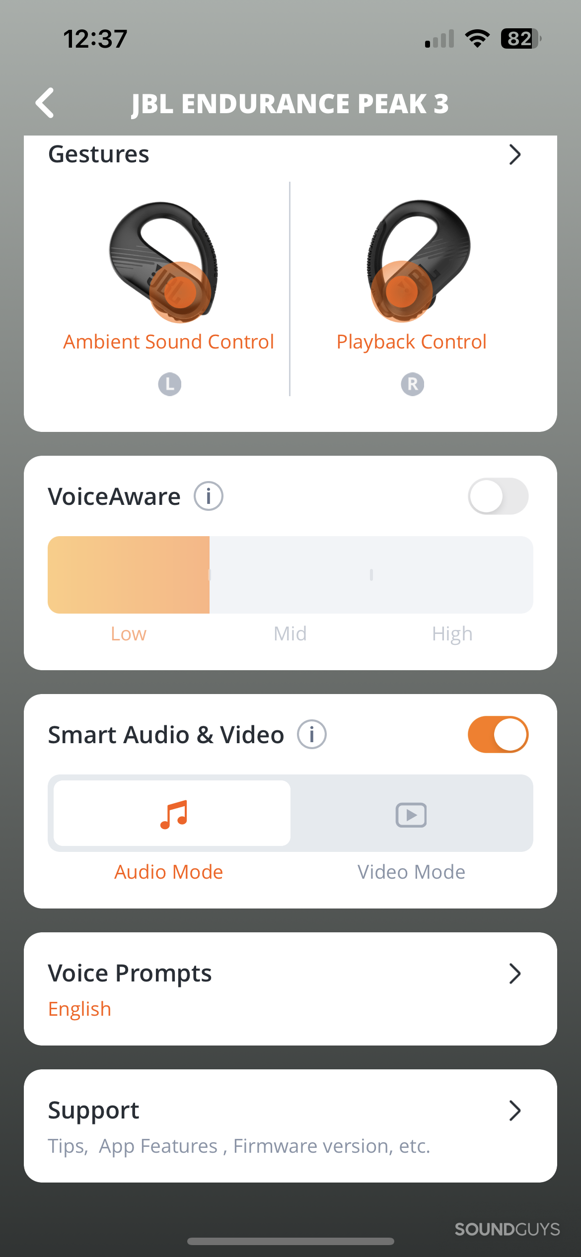 JBL Endurance Peak 3 Headphones app controls