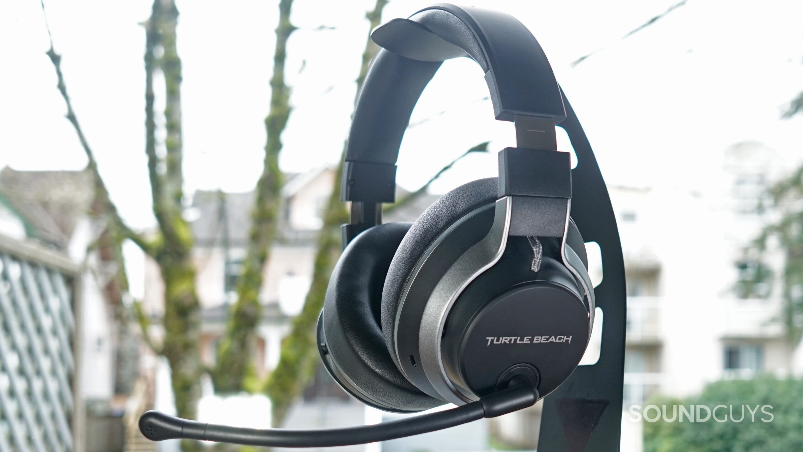 Turtle Beach Stealth Pro Wireless Headphones on a headphone stand