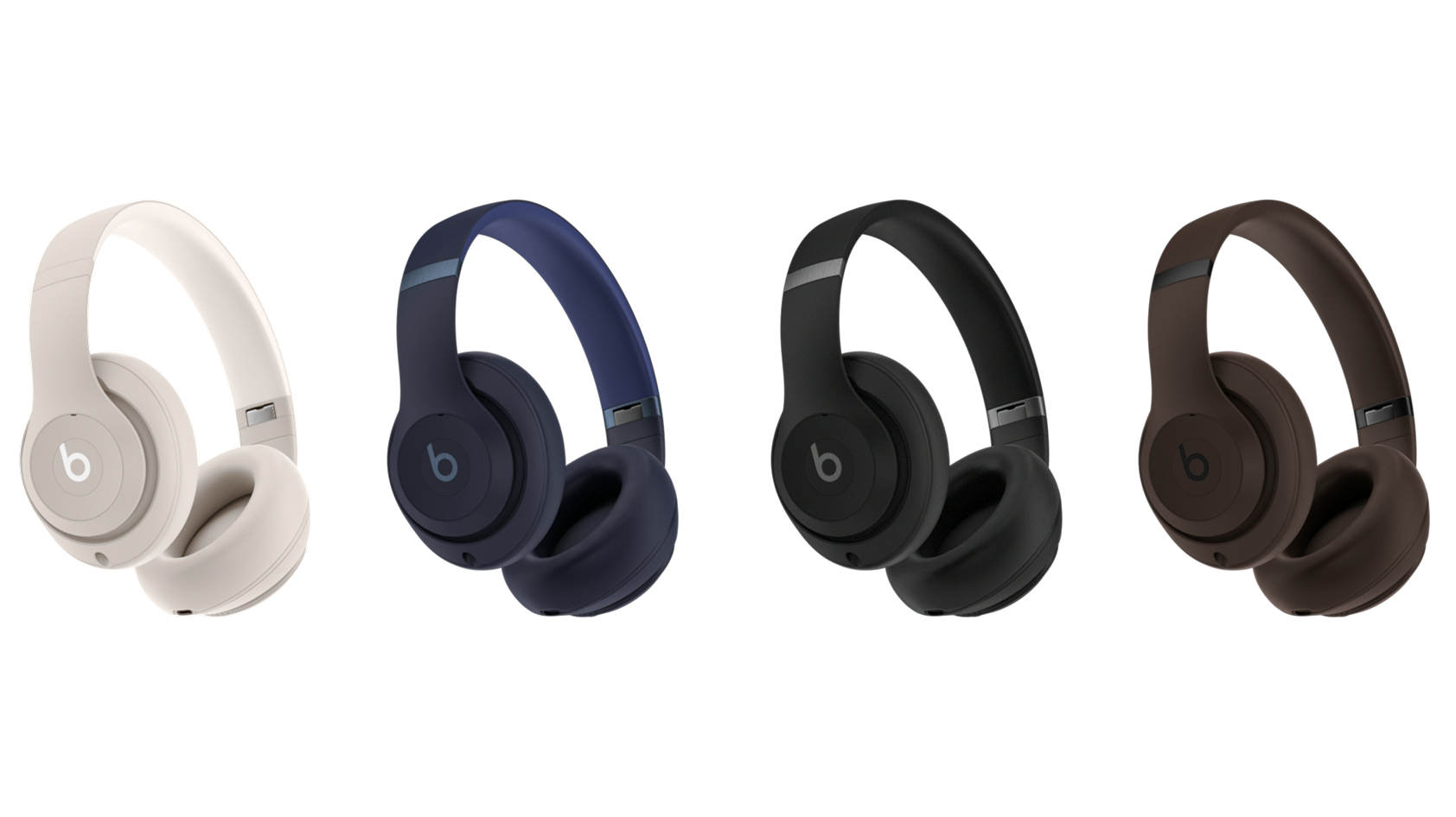 Renders of the Beats Studio Pro in ivory, navy, black, and brown.