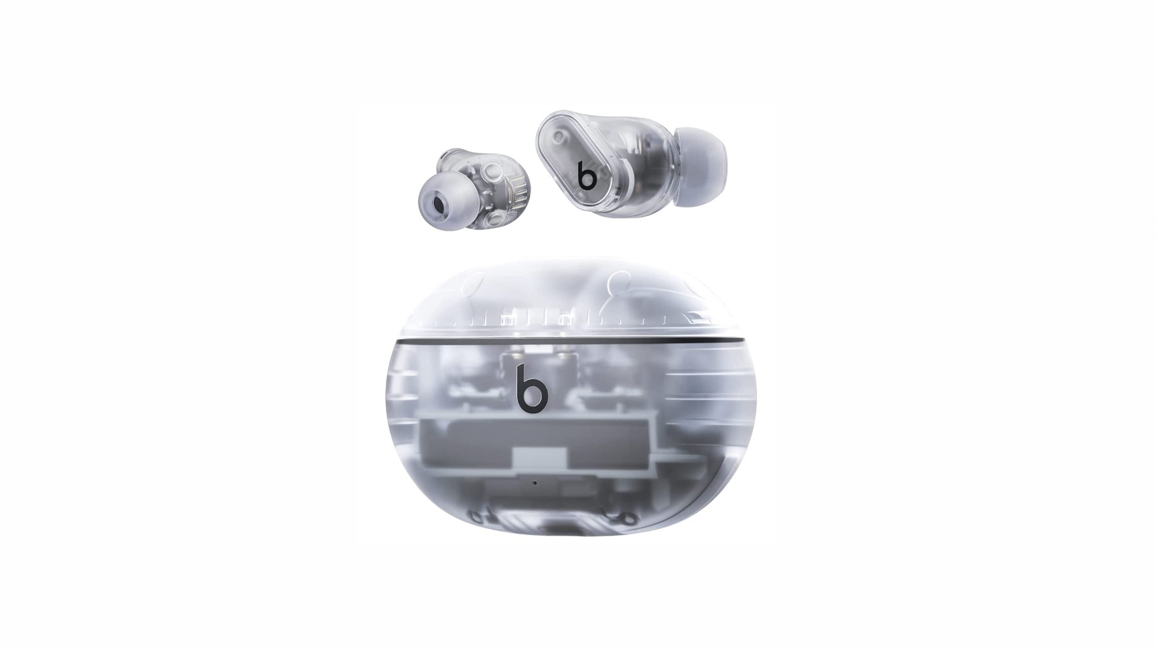 Image of Beats Studio Buds Plus earbuds and case on a white background