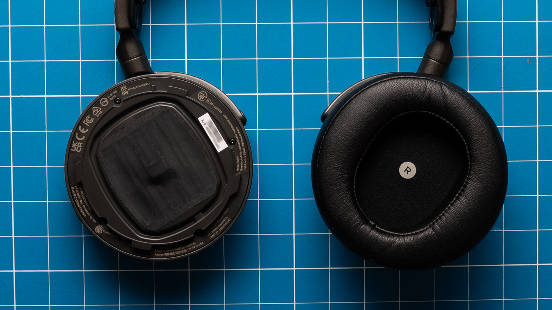 The driver and ear pad of the Audeze Maxwell.