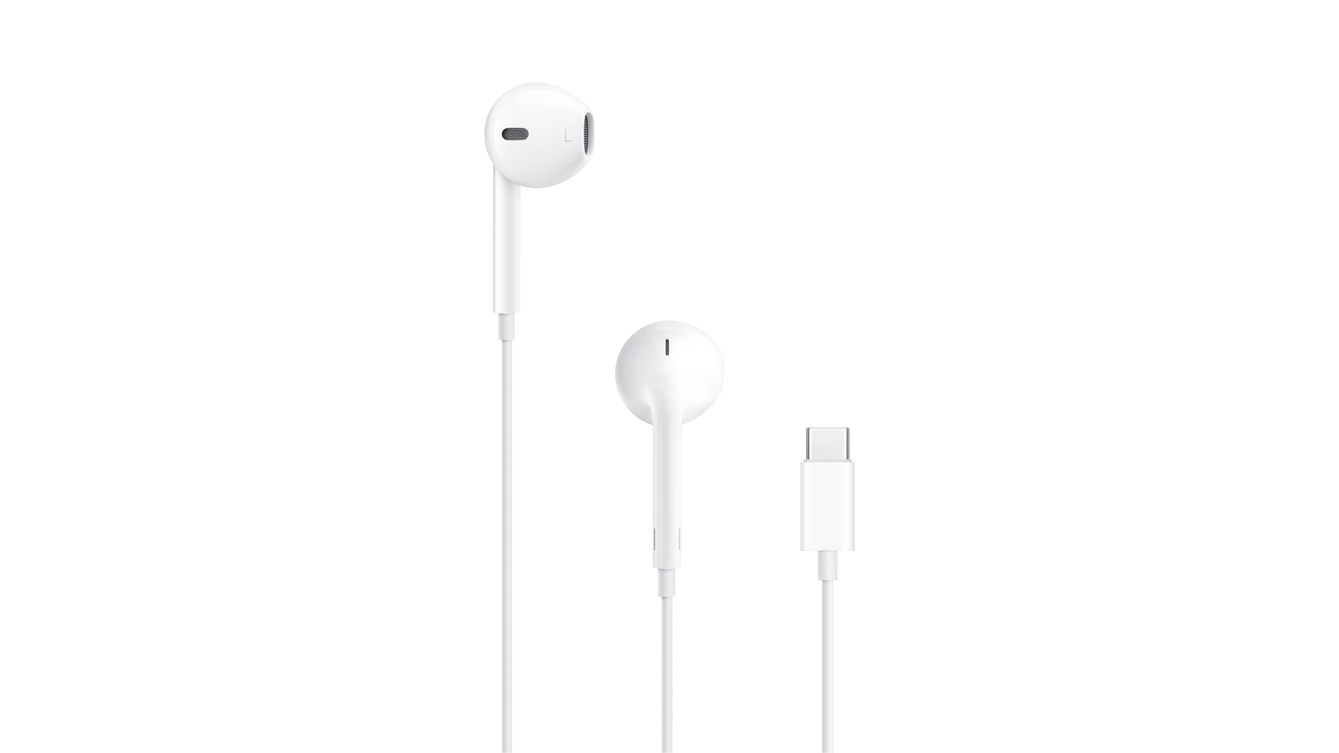 apple earpods usb-c over white background