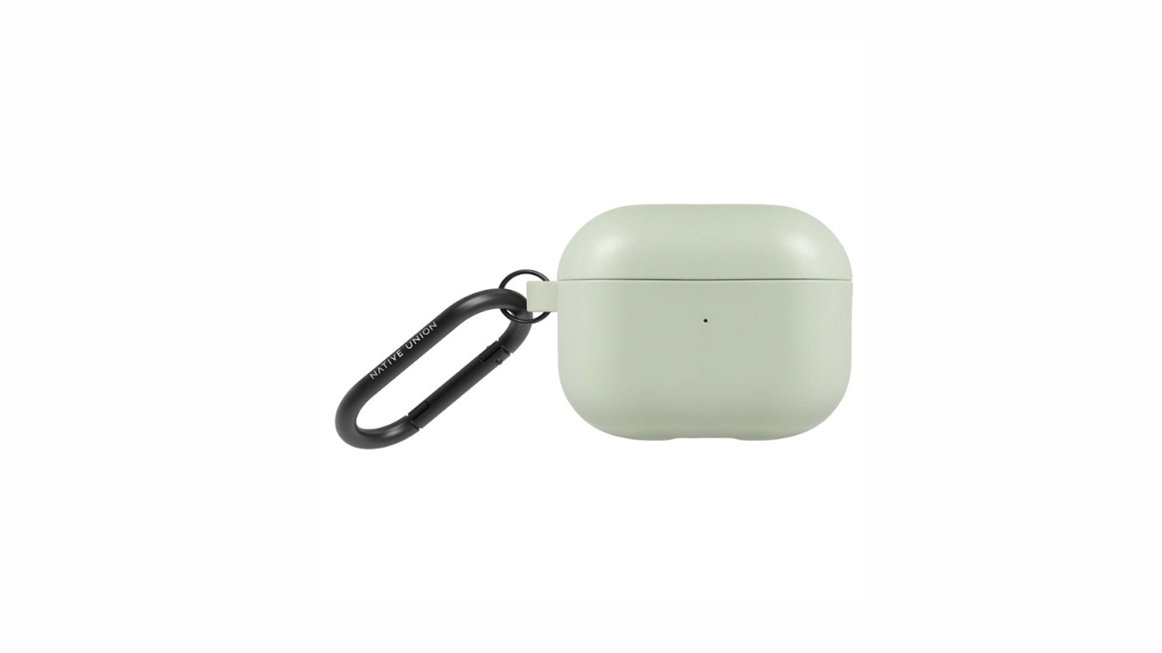 Against a white backdrop the Native Union Roam AirPods Pro case is shown in a mint green.