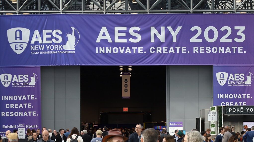 AES banner outside AES NY show 2023.