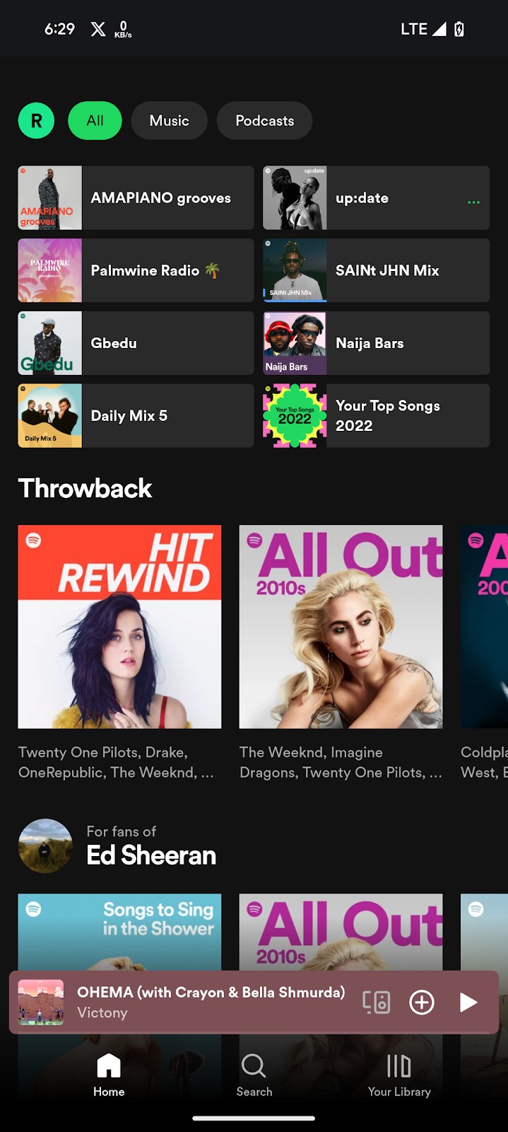 Spotify home page