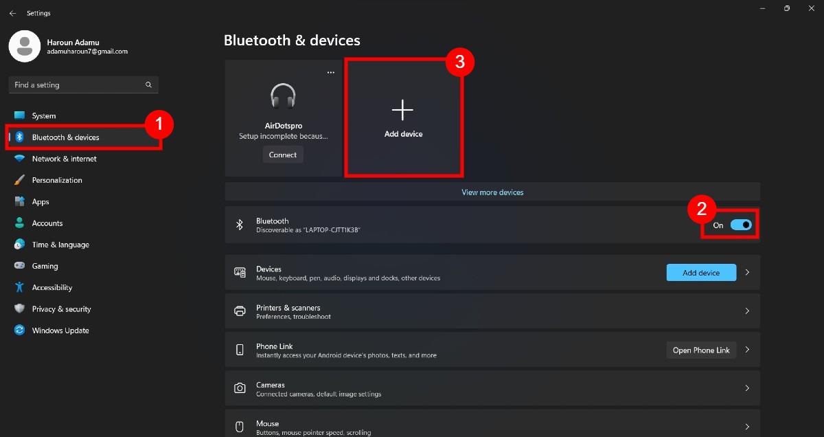 Windows Bluetooth &amp; devices settings