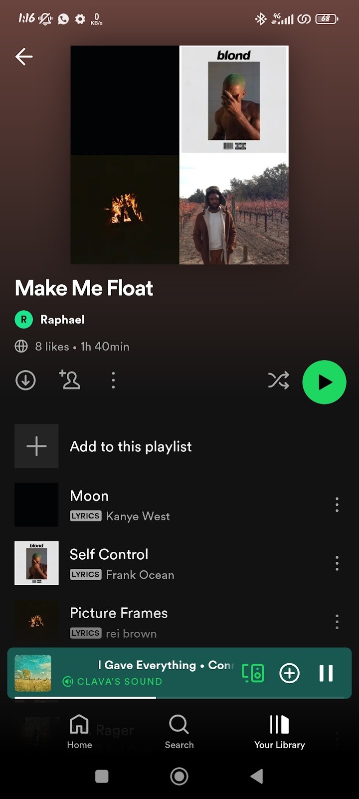 Spotify mobile app page with an open playlist