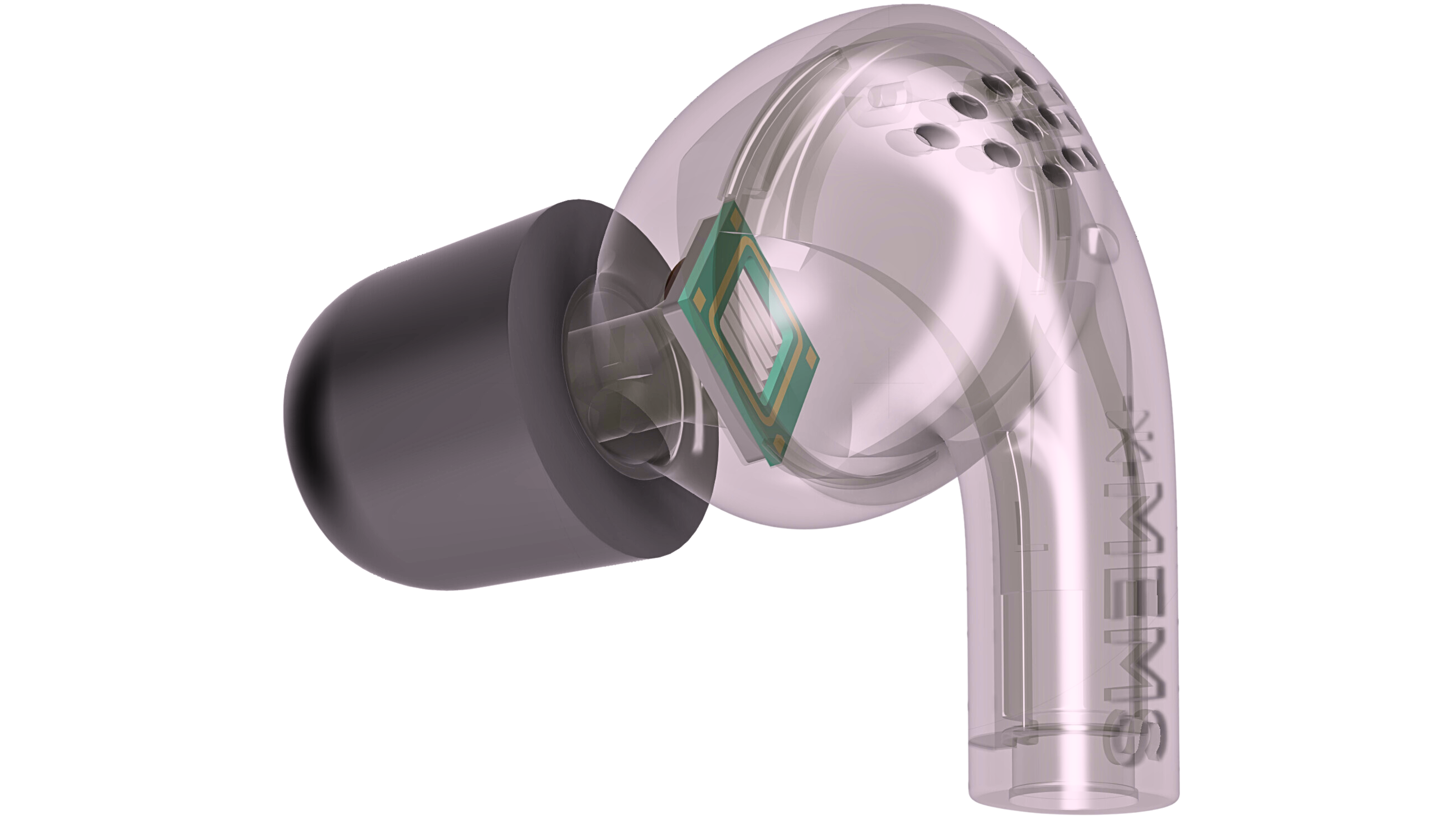 A manufacturer render of the xMEMS Cypress inside a fictional earbud.