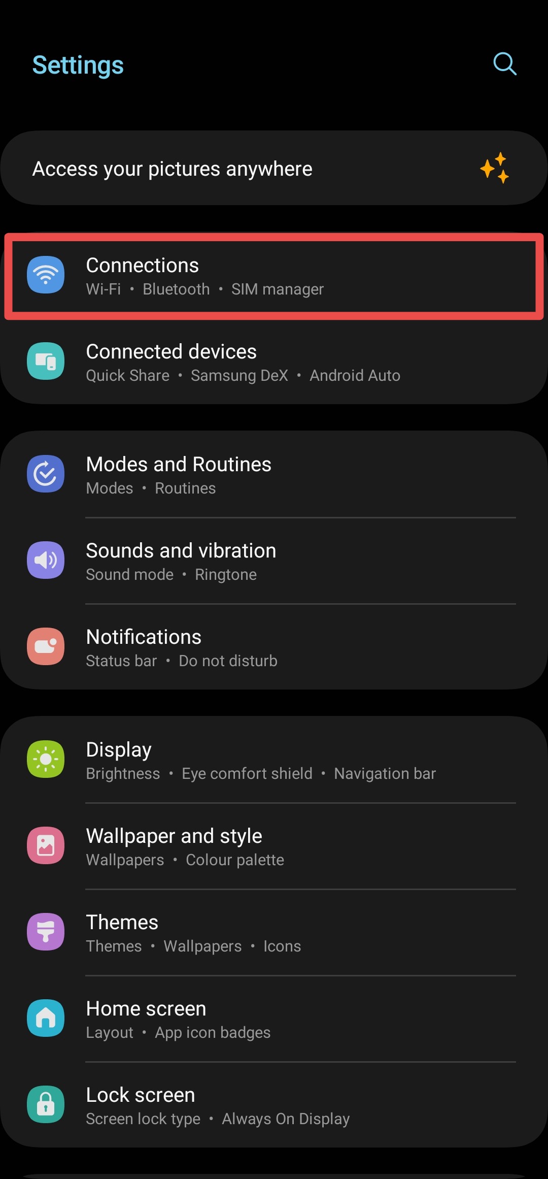 Samsung Settings menu