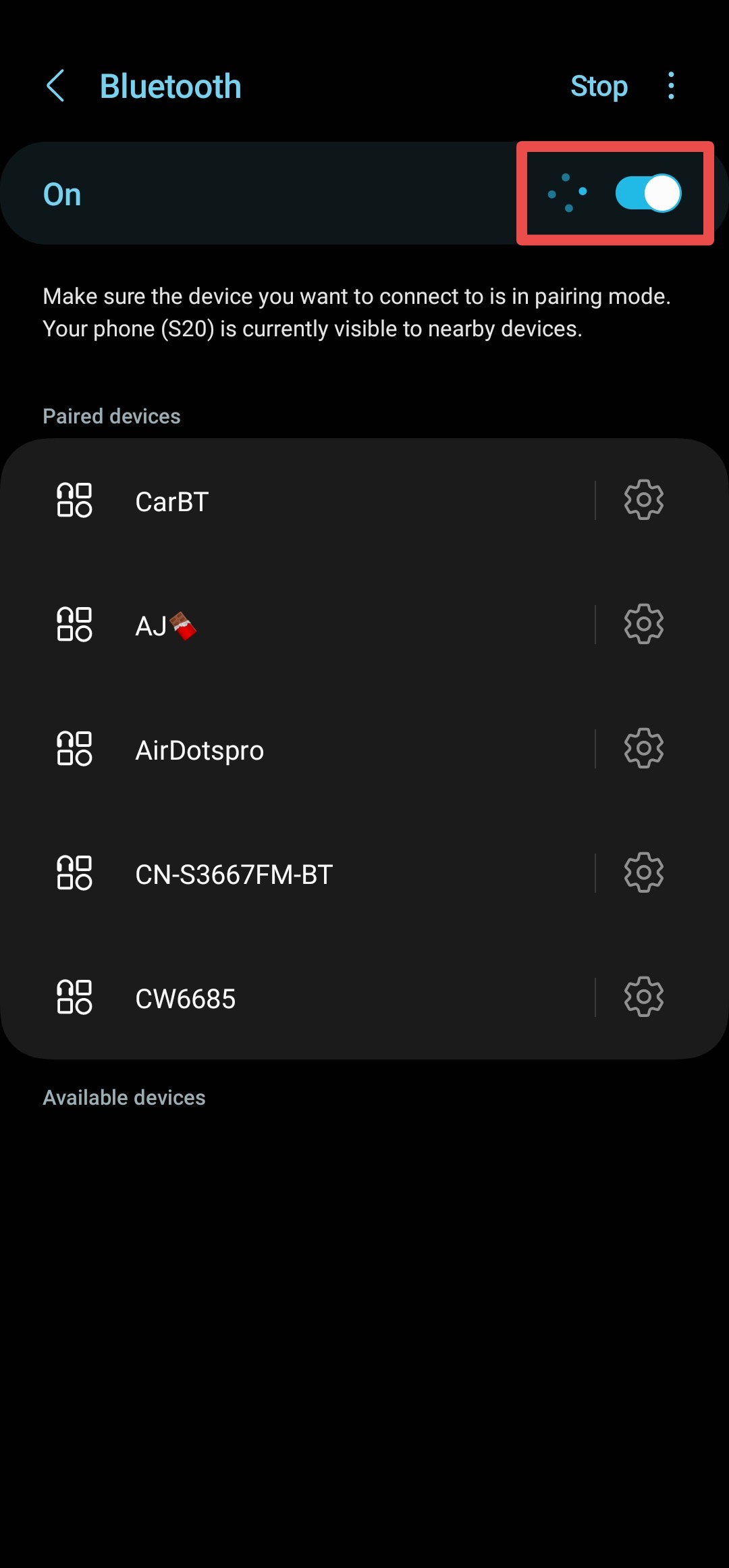 Samsung Bluetooth Connection settings
