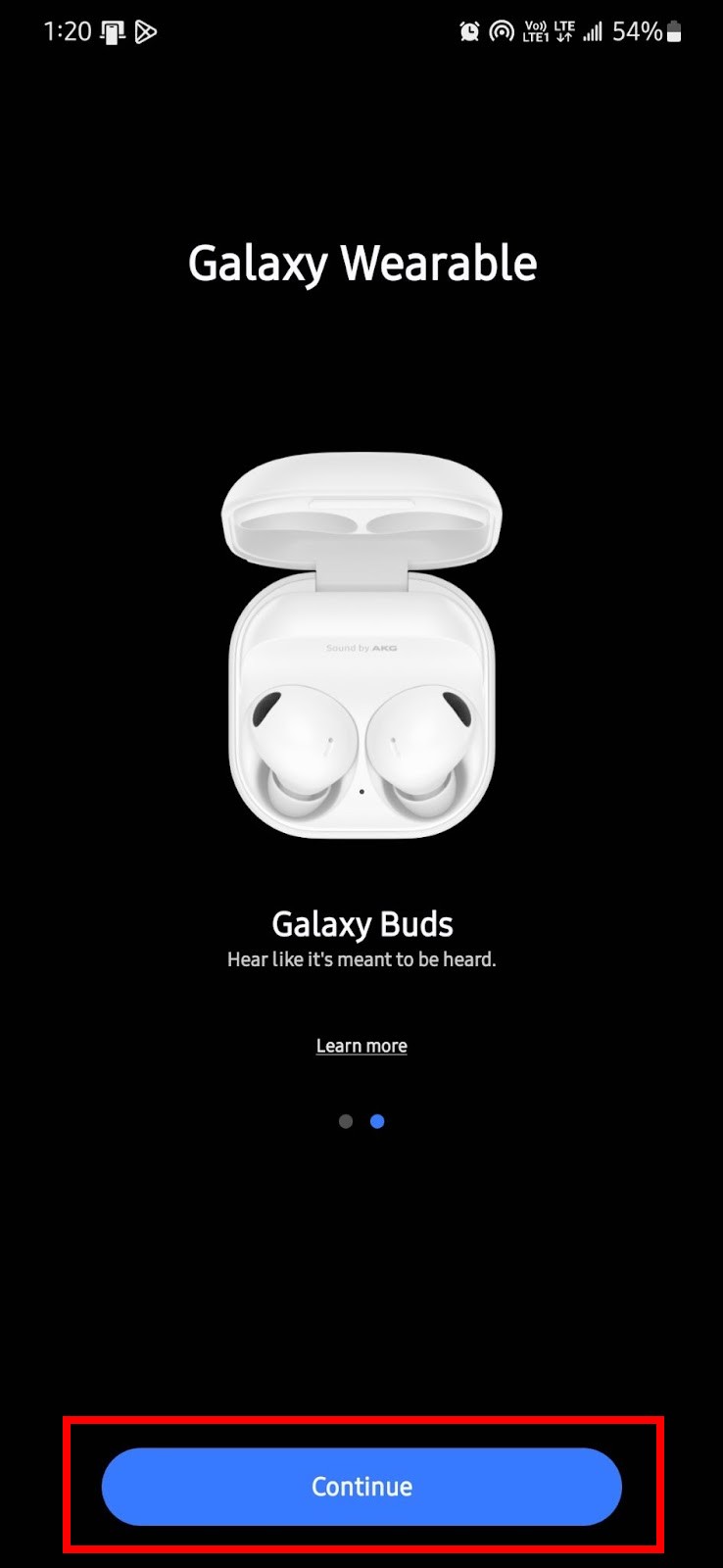 Homepage of the Galaxy Wearable app for Android