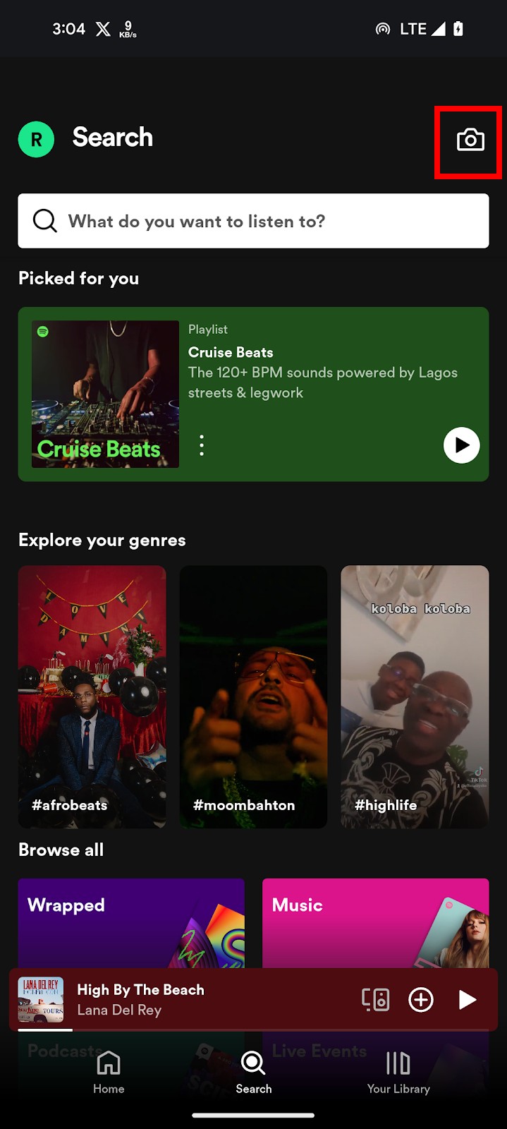 Spotify search page