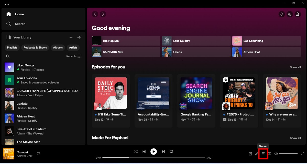 Spotify home page on desktop