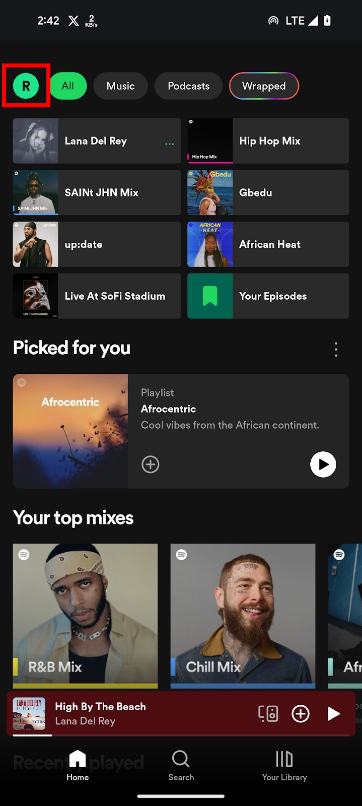 Spotify home page on mobile