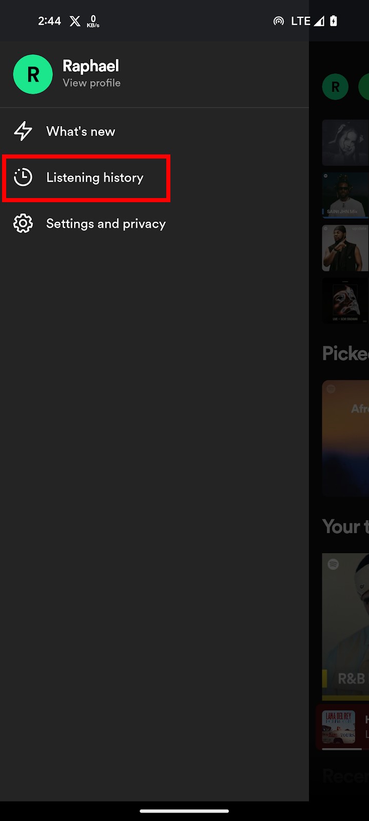 Spotify home page sidebar menu