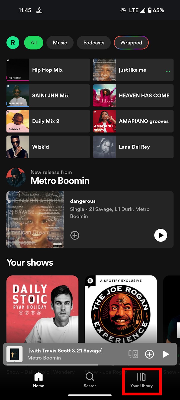Spotify mobile app home page with "Your playlist" highlighted