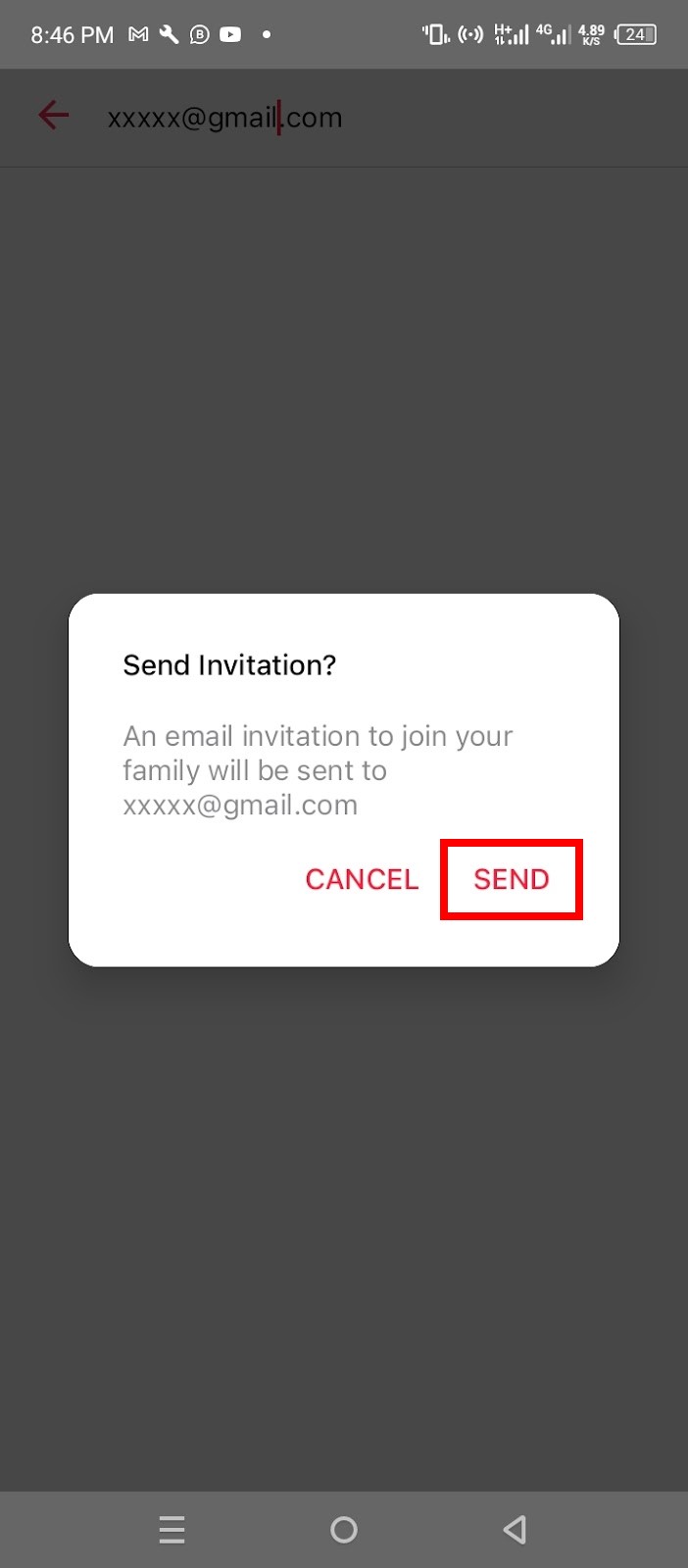 Apple Music invitation screen with Send button highlighted