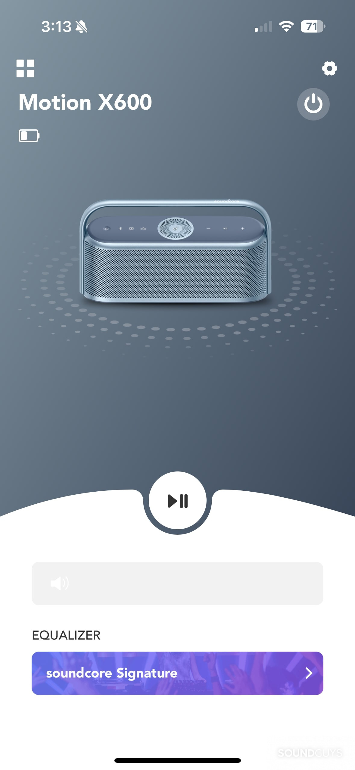 Anker Soundcore Motion X600 app home screen.