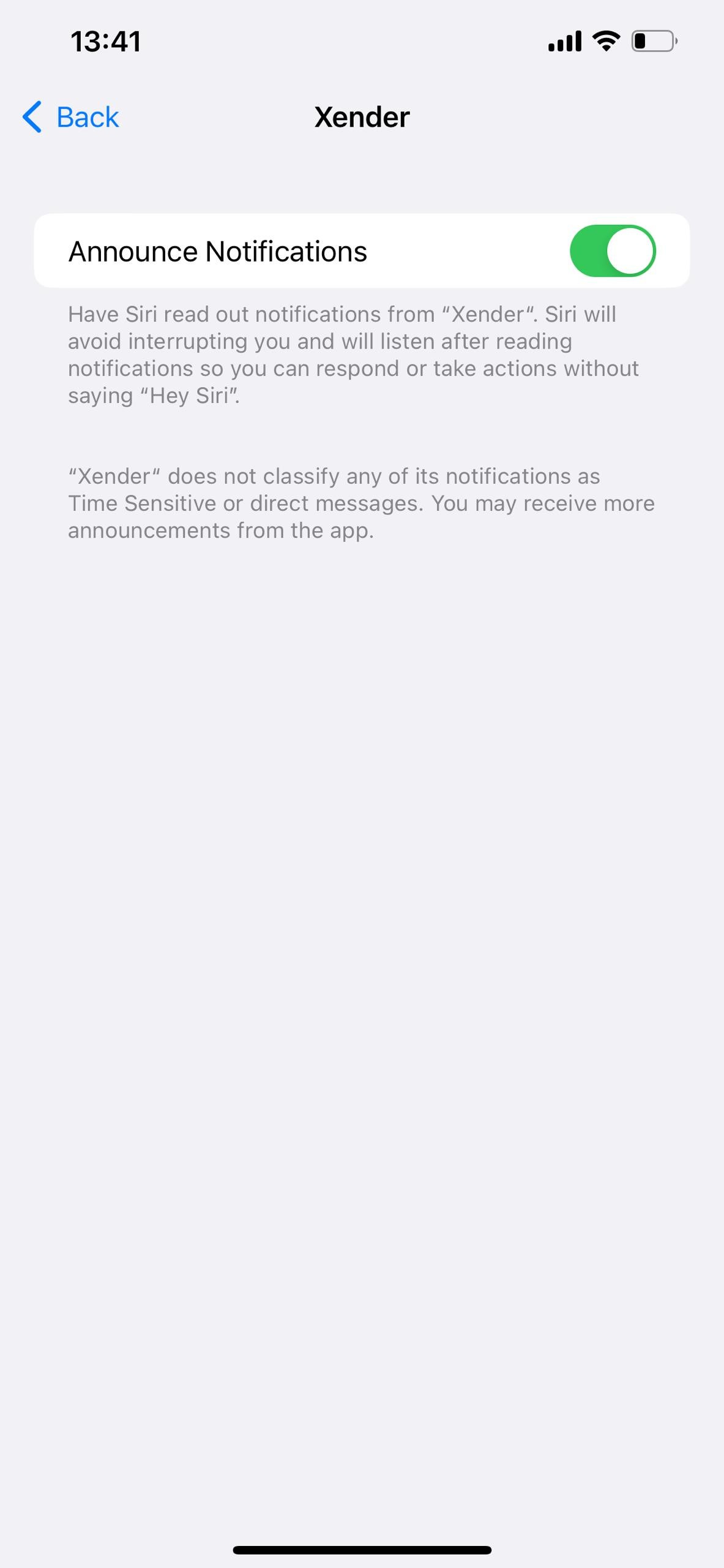iPhone Announce Notification settings for Phone