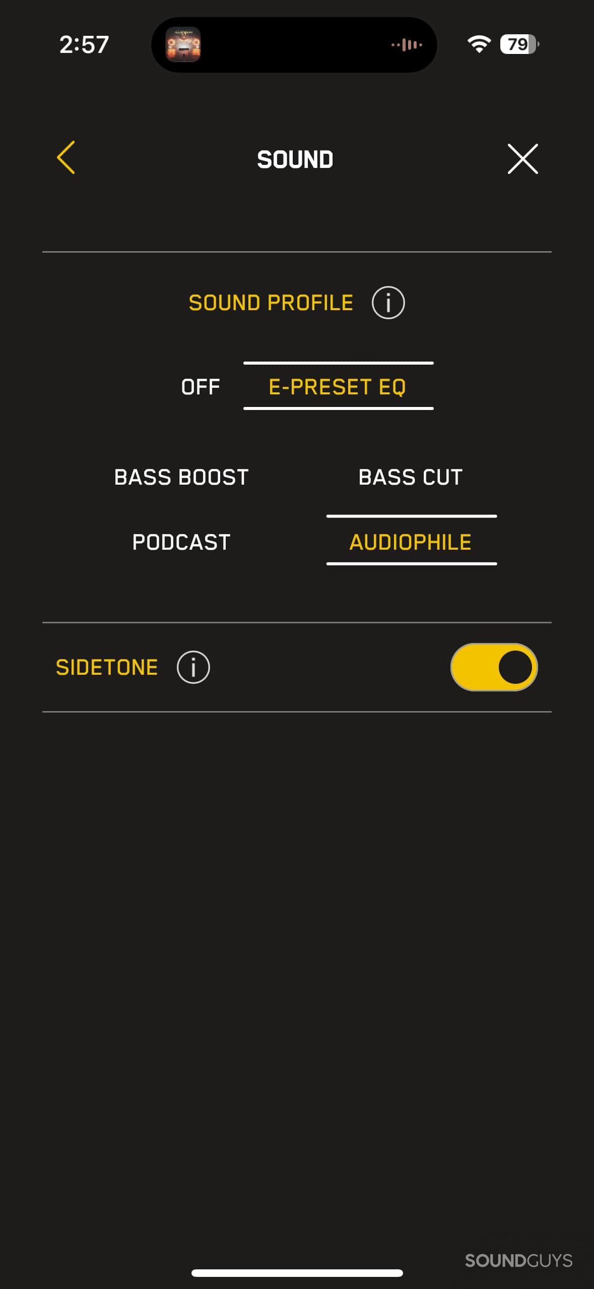 Master & Dynamic M&D Connect app sound profile settings.