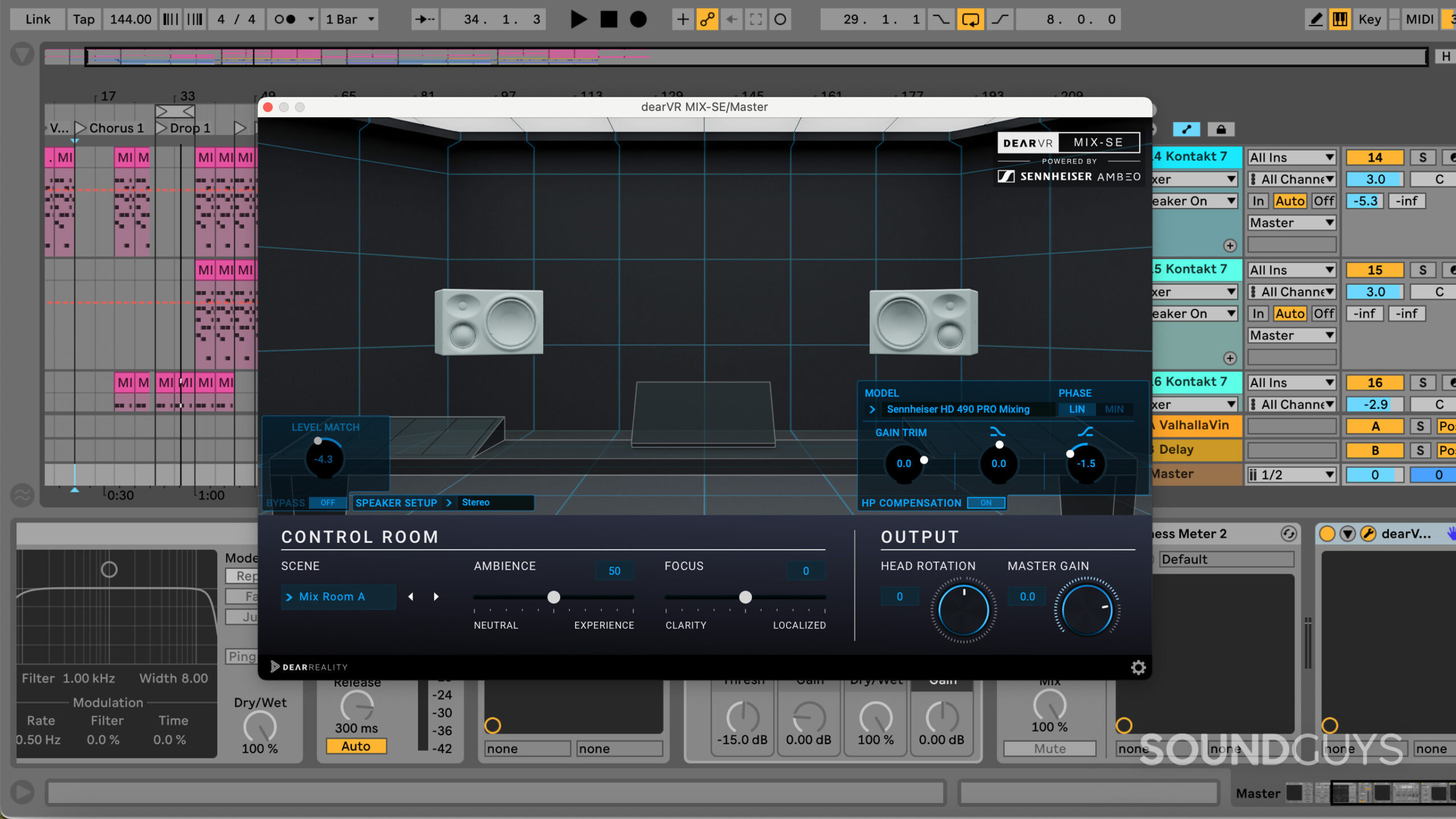 A screenshot of the dearVR MIX-SE plugin inside of Ableton Live. 