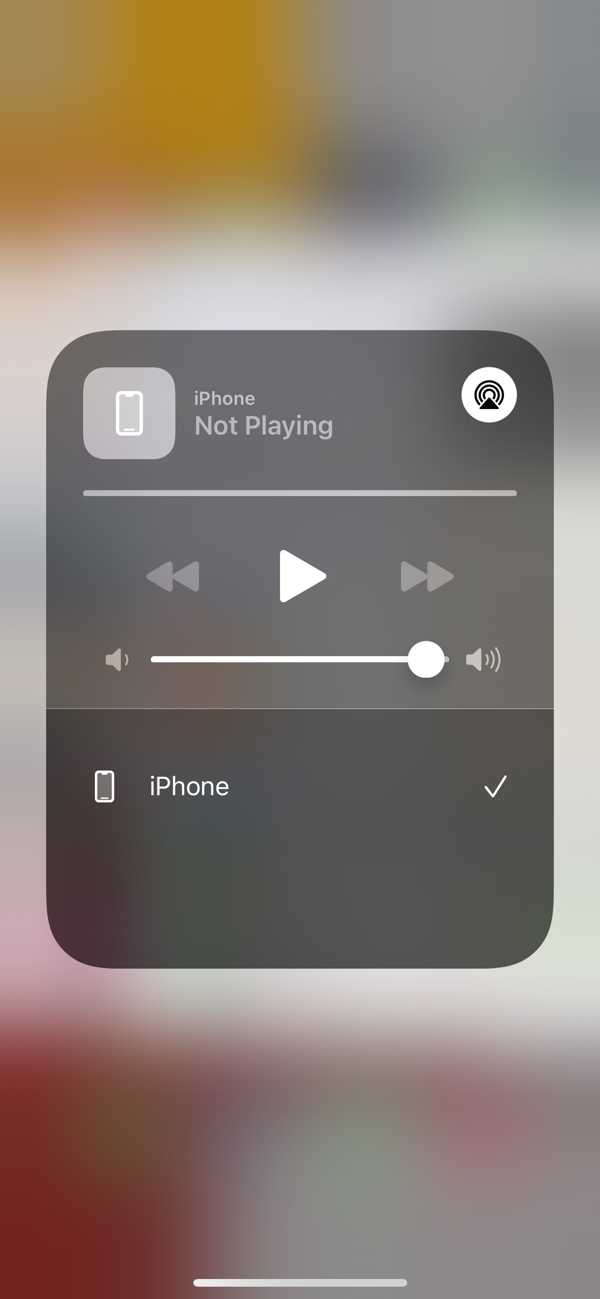 iPhone Control Center AirPlay dropdown