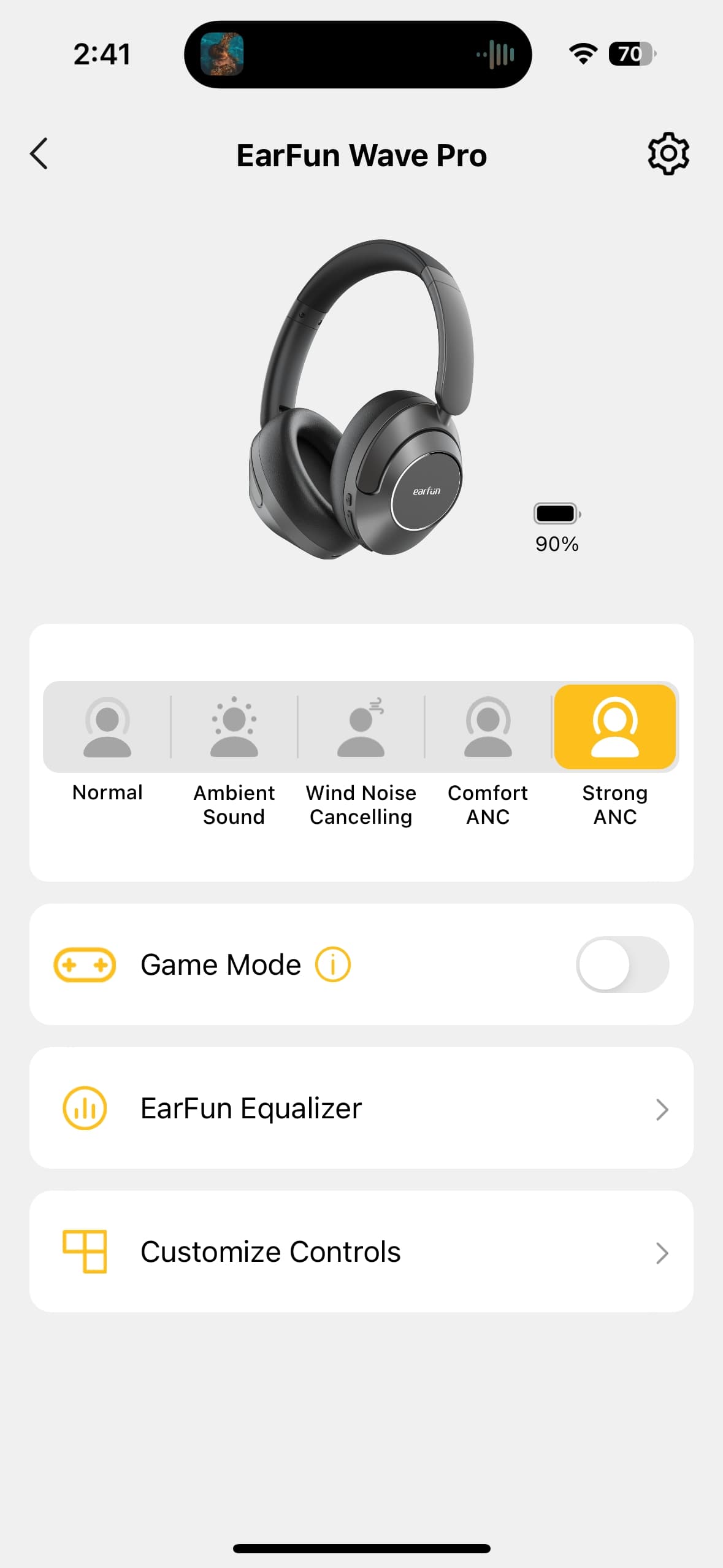 EarFun Wave Pro app home screen.