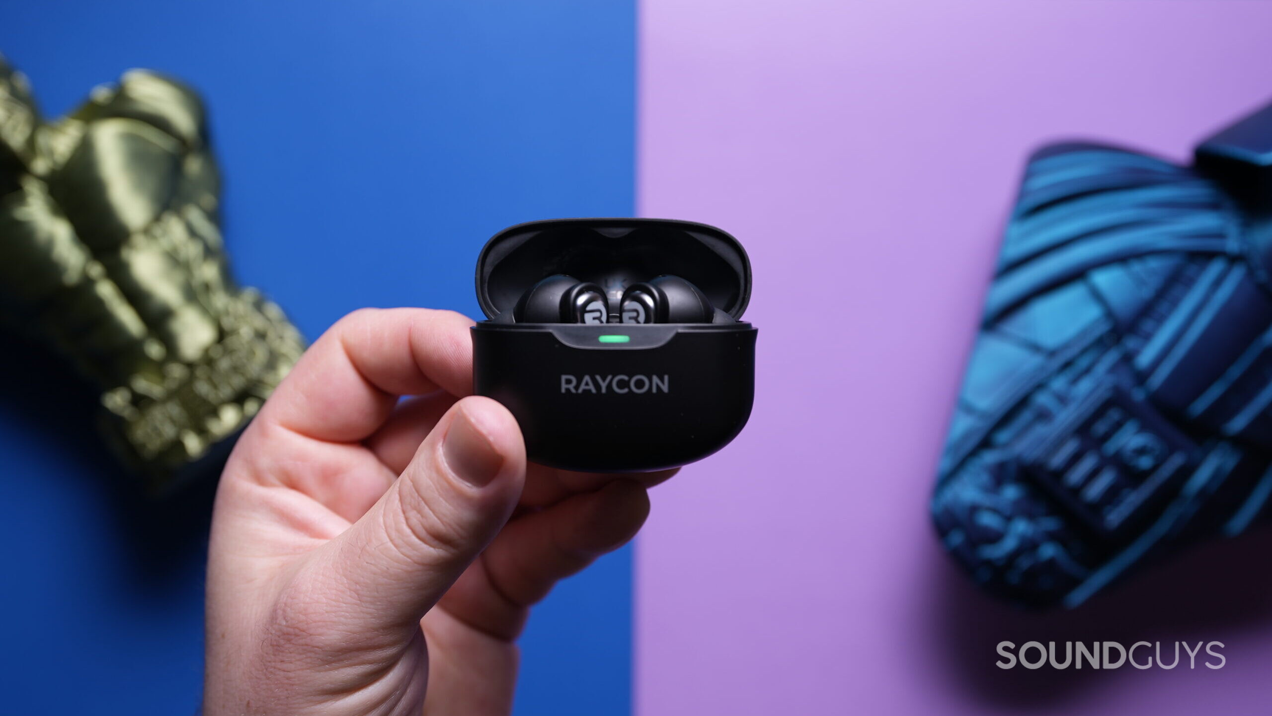 Top down view of an open Raycon Everday Earbuds Pro charging case
