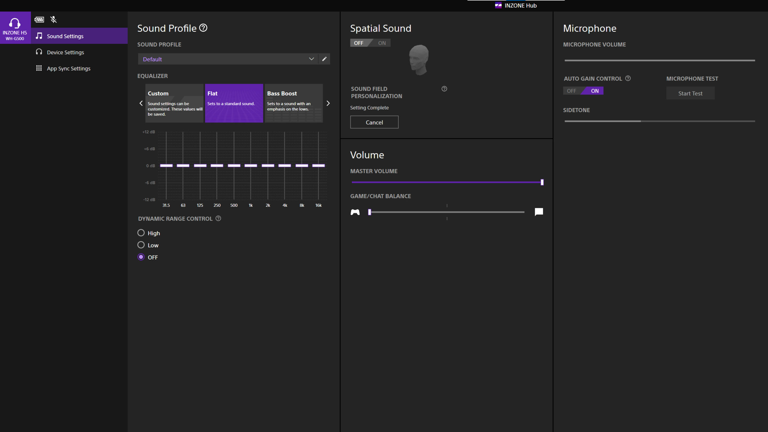 A screenshot of the Sony INZONE Hub software. 