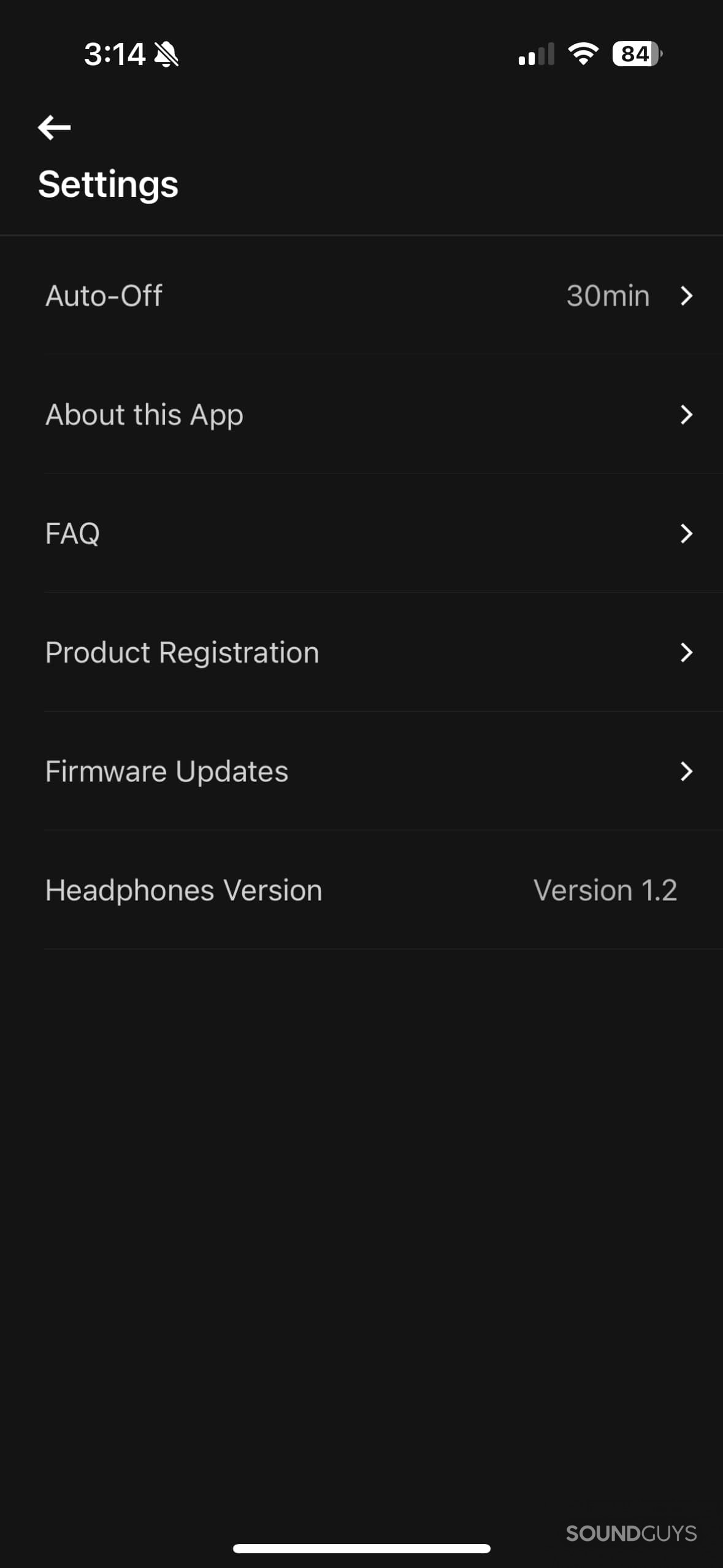 A screenshot of the V-MODA Crossfade 3 Wireless headphone editor app showing settings.