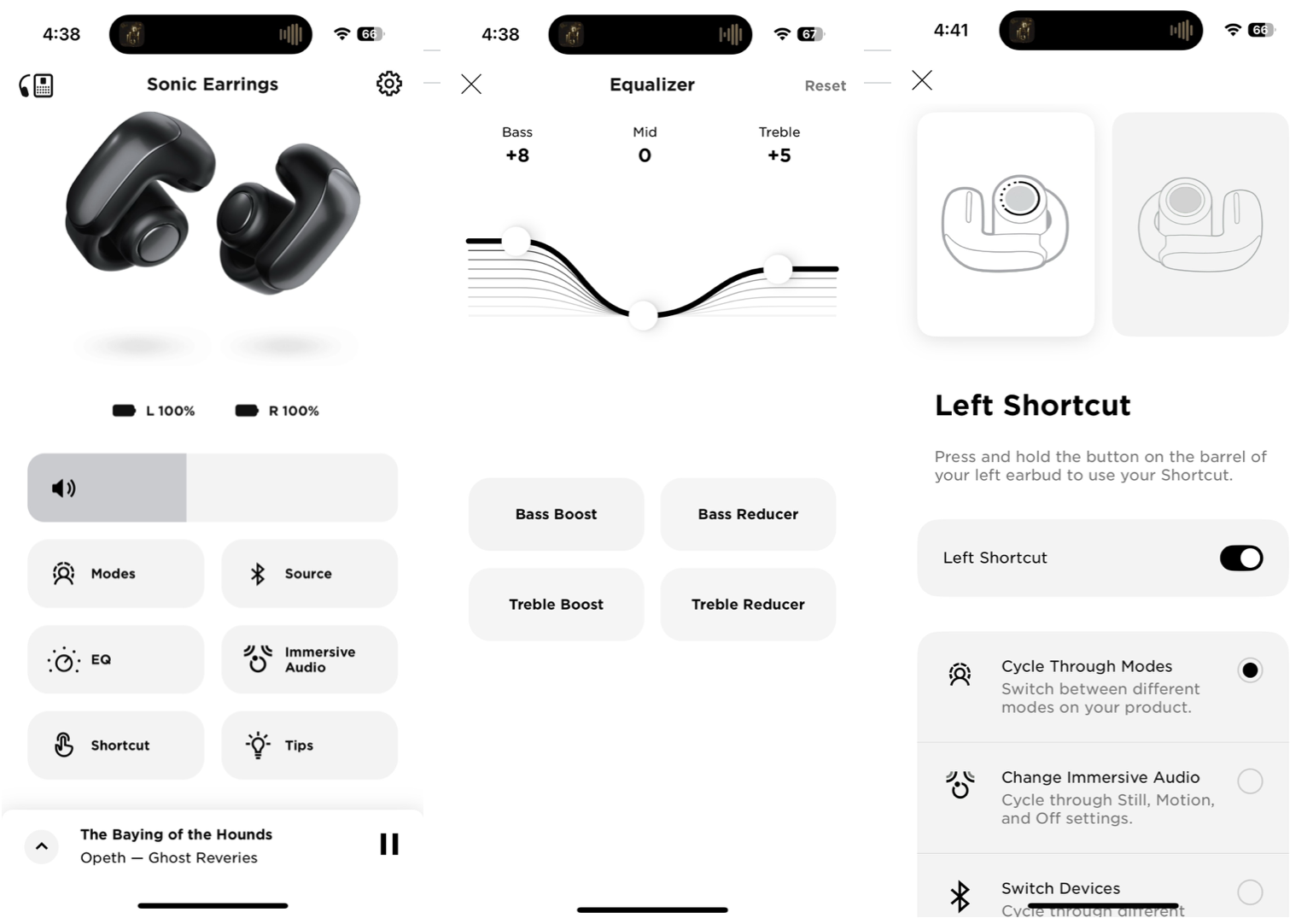 Screen shot of the Bose Music App showing control and equalizer options. 