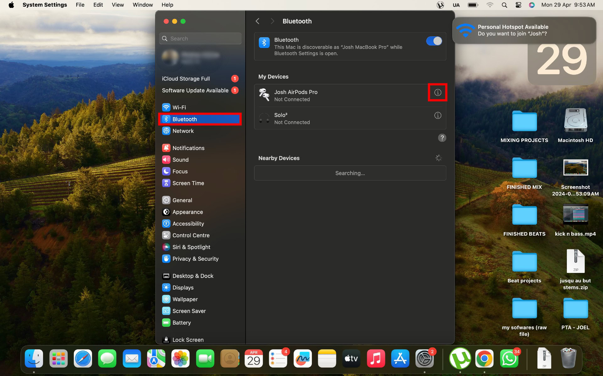 My Devices list in MacOS Bluetooth settings page