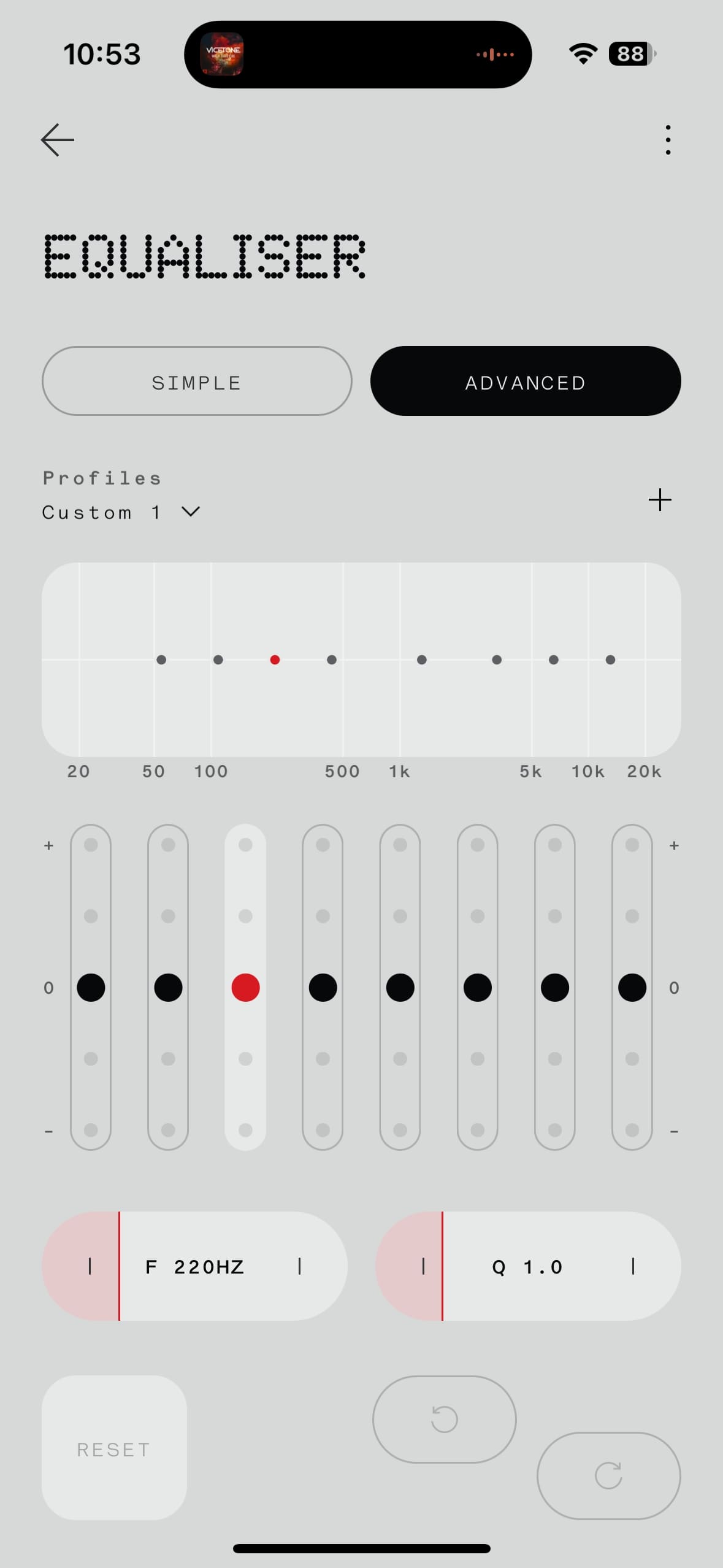 A screenshot of the Nothing X app advanced equalizer.
