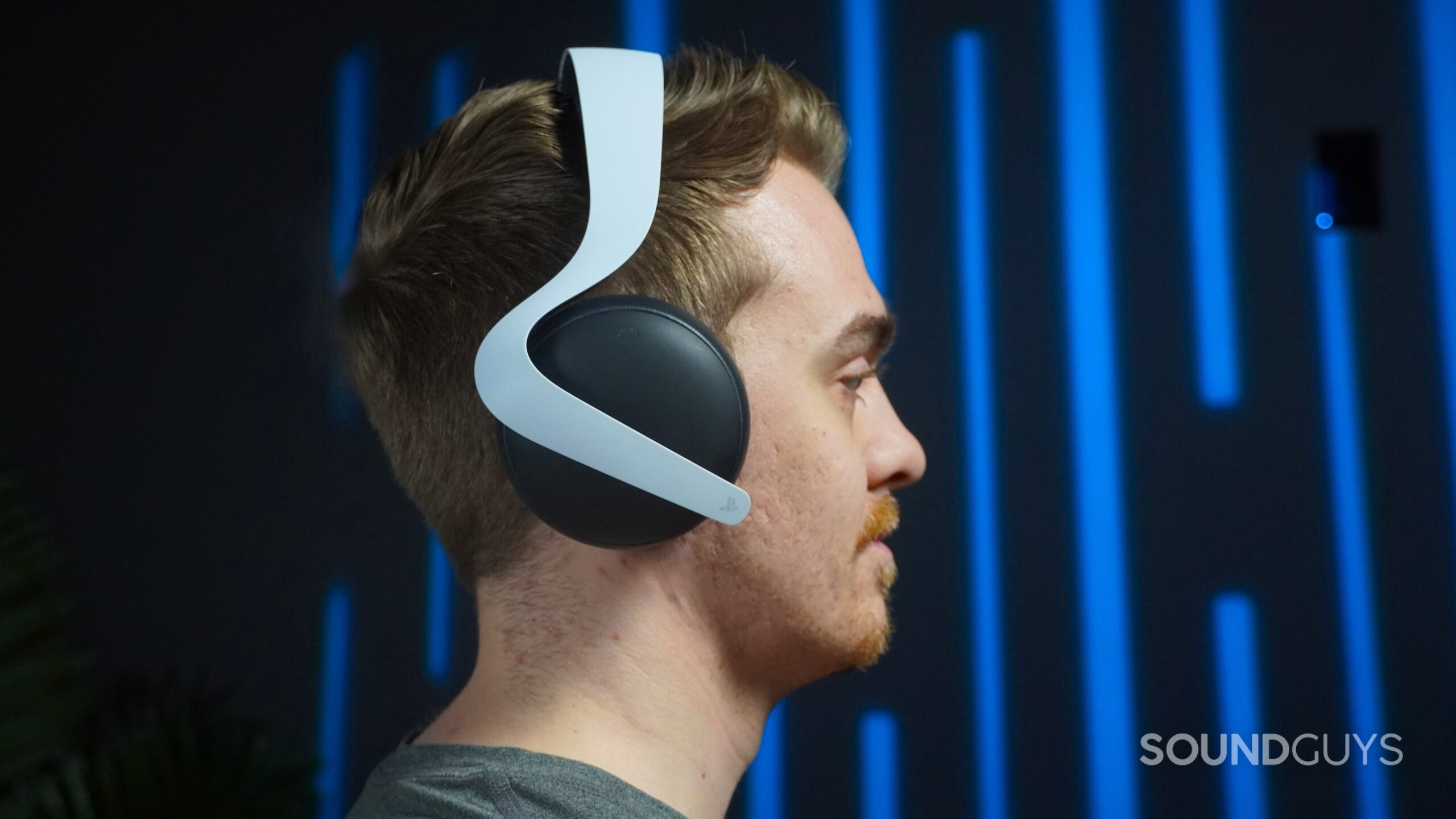 Profile of a man wearing the PlayStation Pulse Elite headset