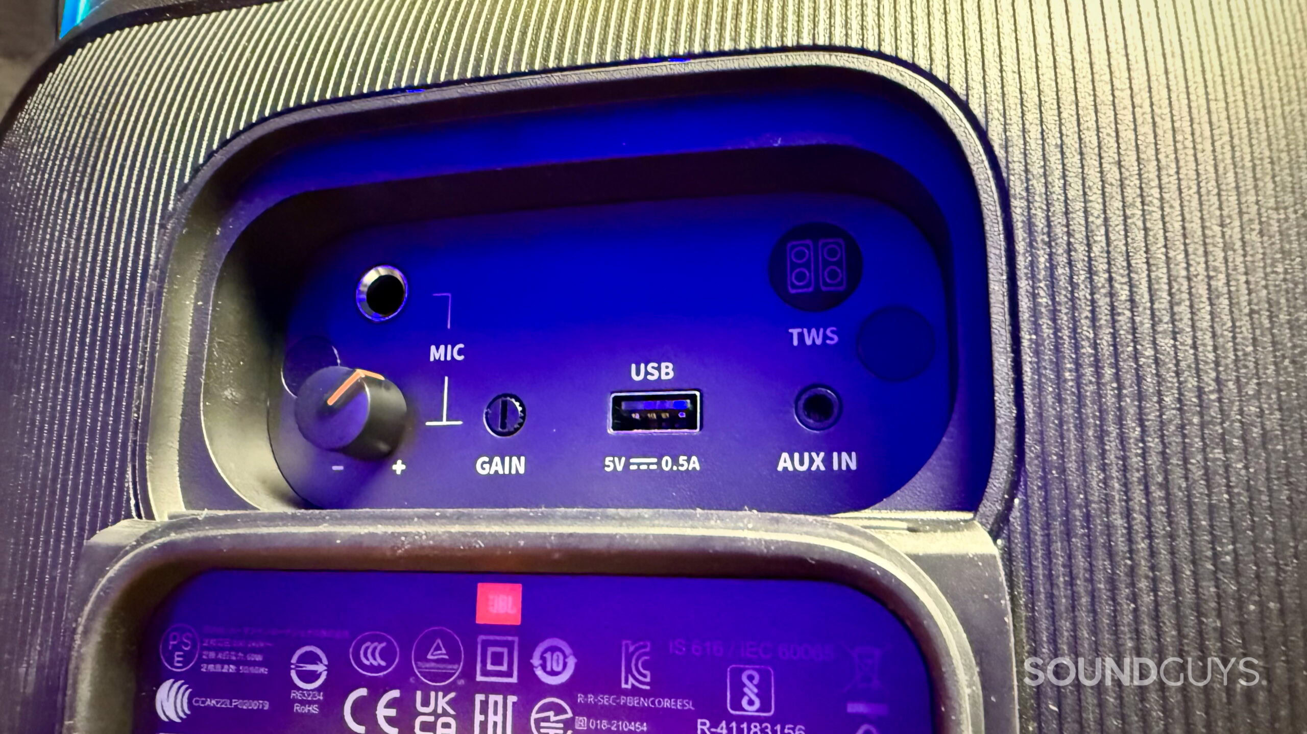 The rear control panel of a JBL PartyBox Encore Essential
