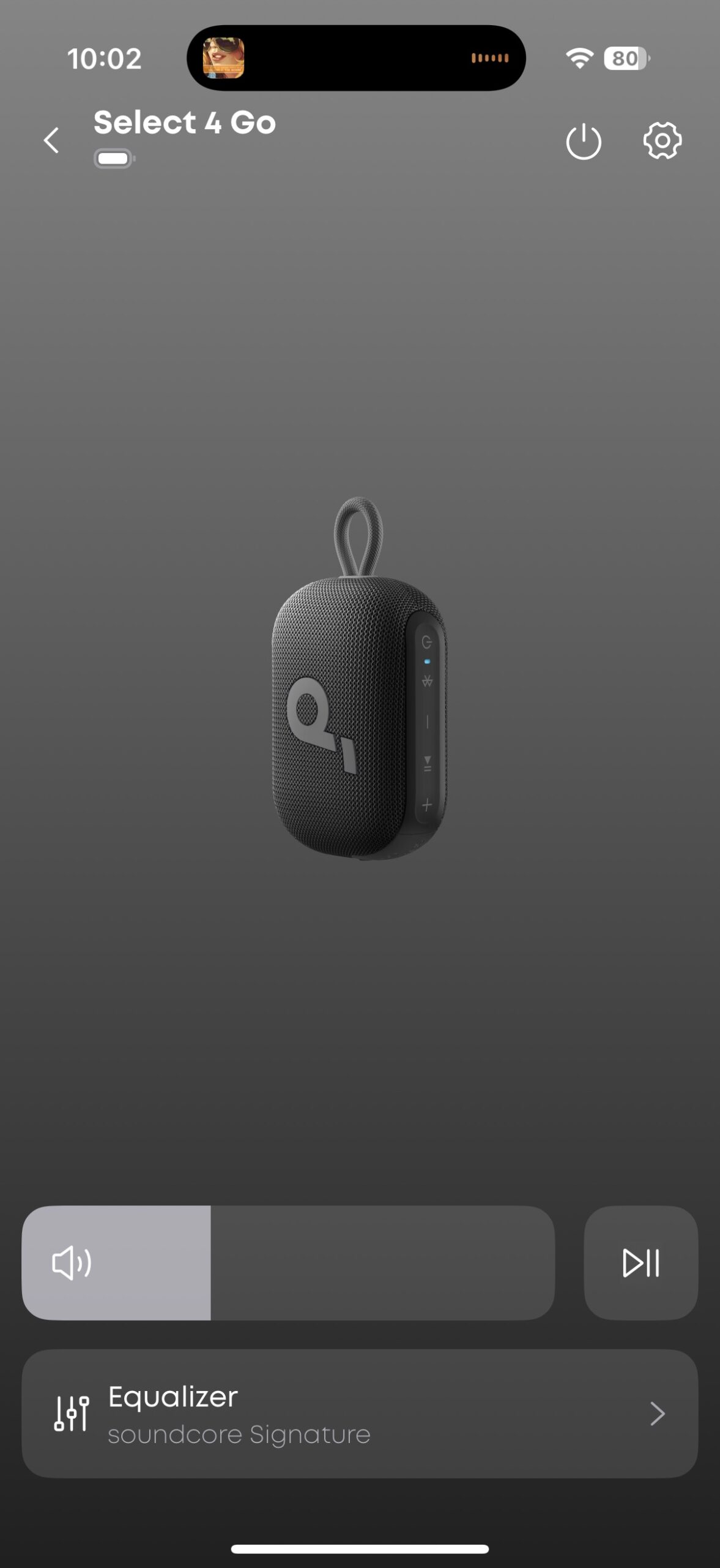 A screenshot of the Soundcore app while connected to the Select 4 Go.