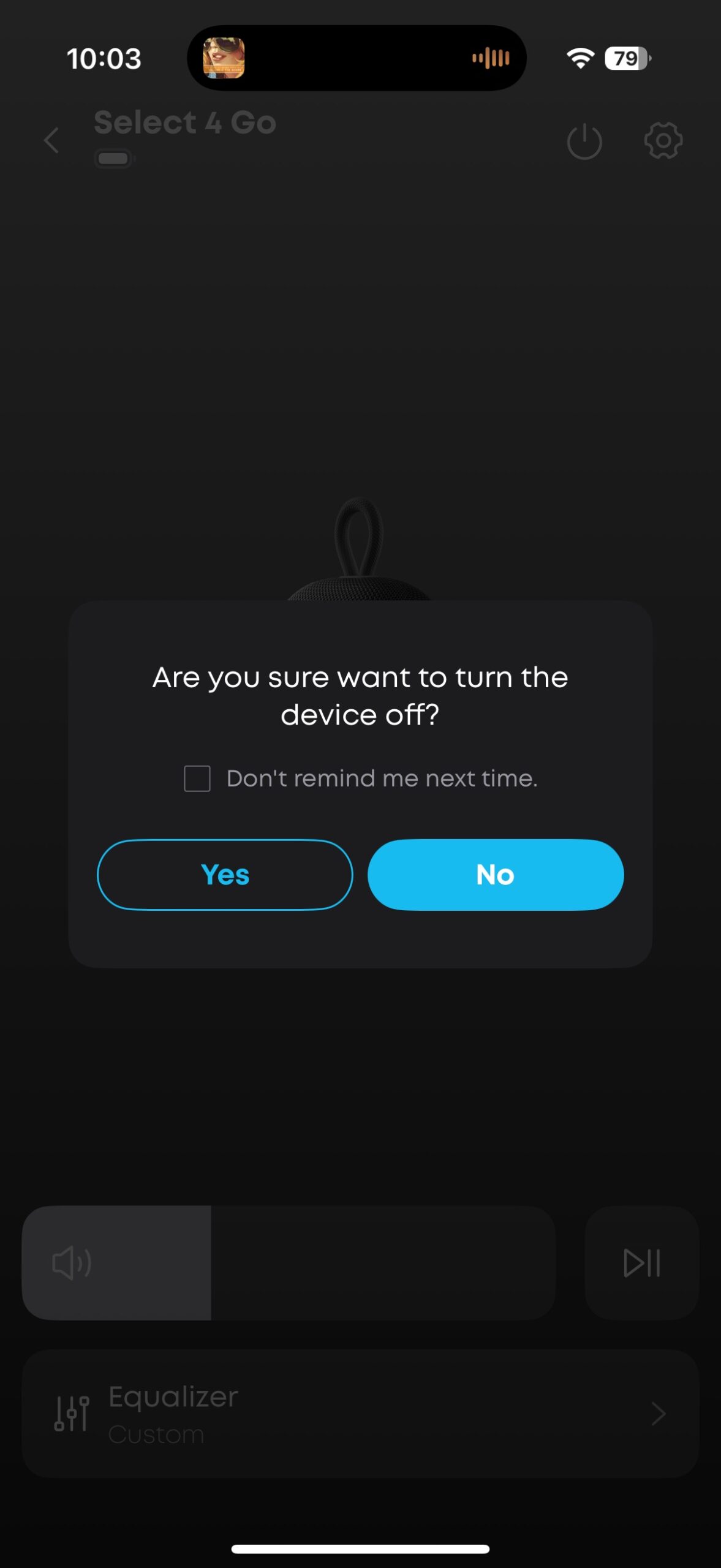 A screenshot of the Soundcore app while connected to the Select 4 Go.