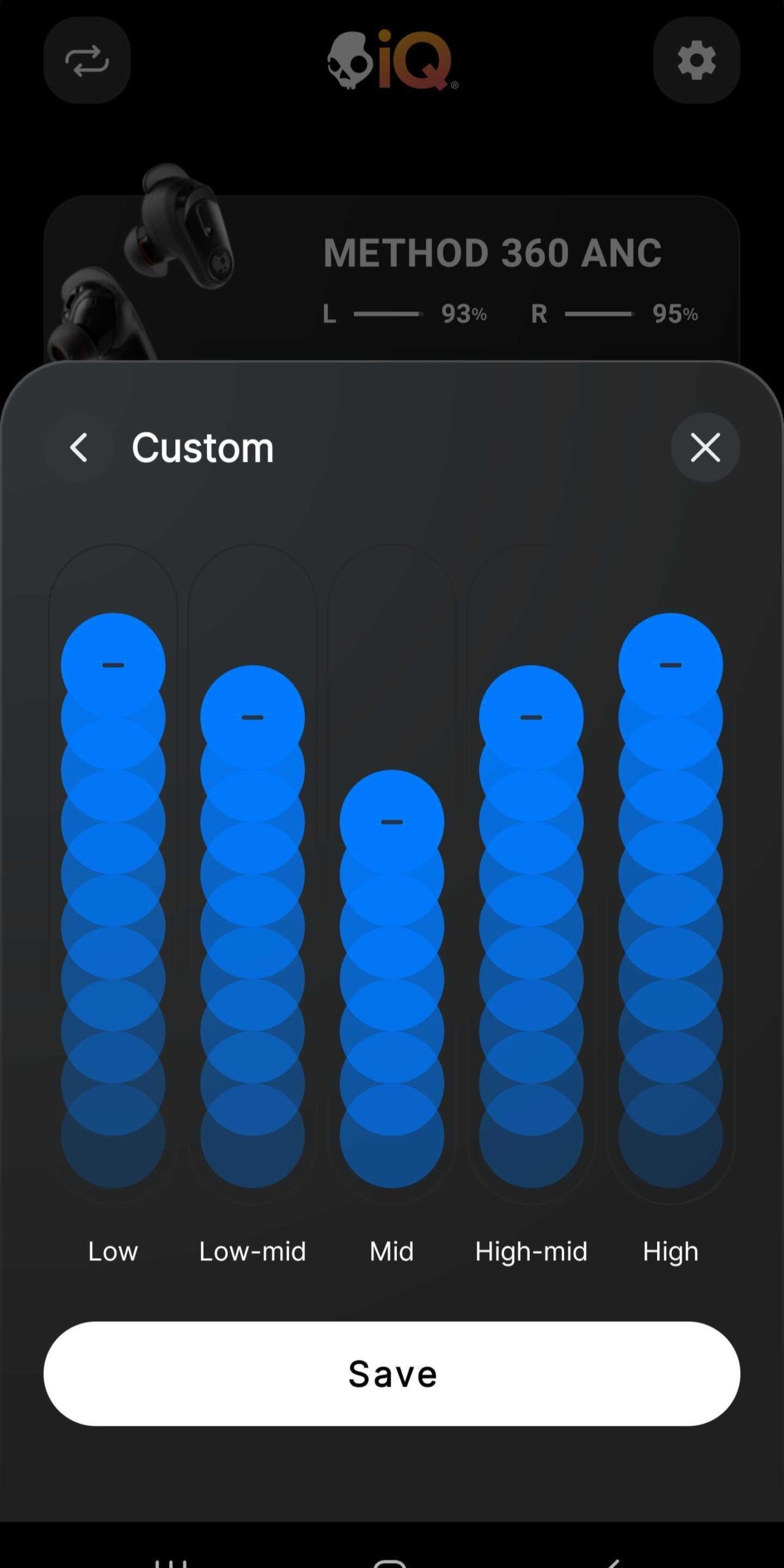 skullcandy iq app method 360 anc EQ