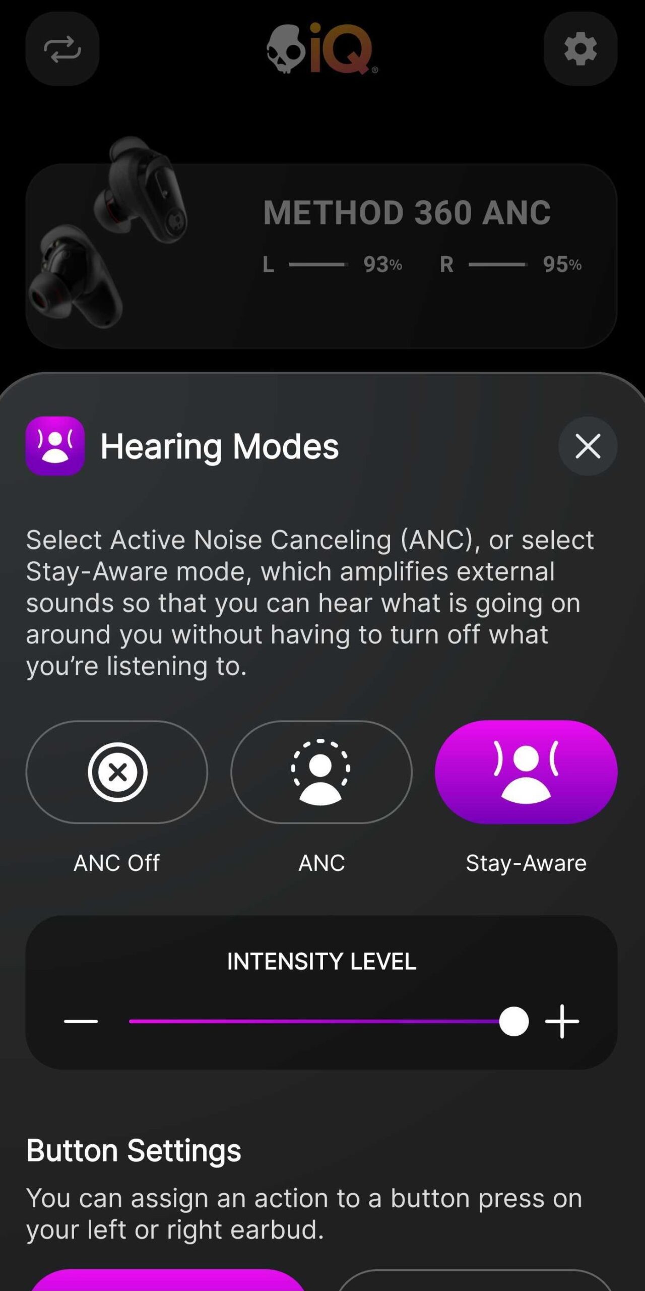 skullcandy iq app method 360 anc intensity