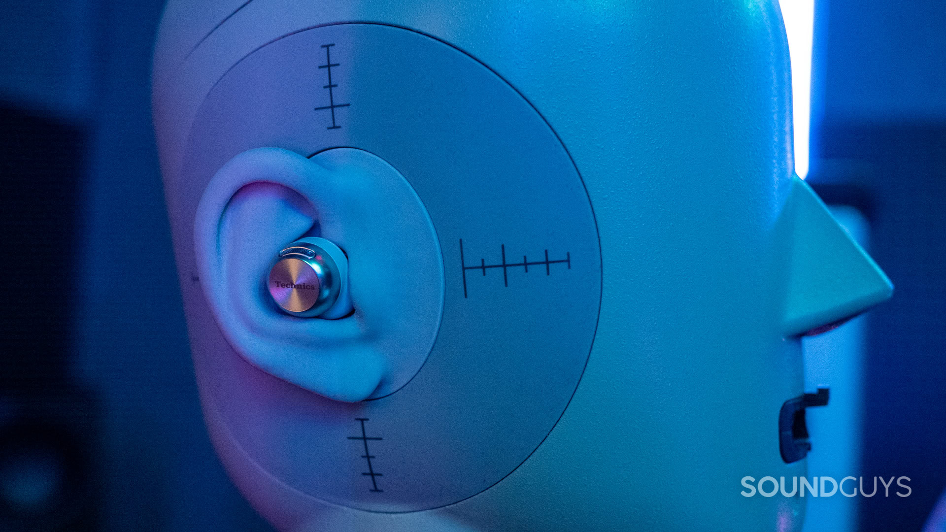 A photo of the Technics EAH-AZ100 in an artificial ear.