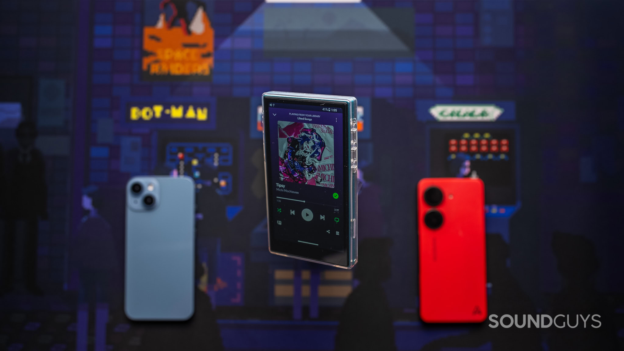 Fiio JM21 Top Down Fiio JM21 Top Down with phones to the left and right out of focus