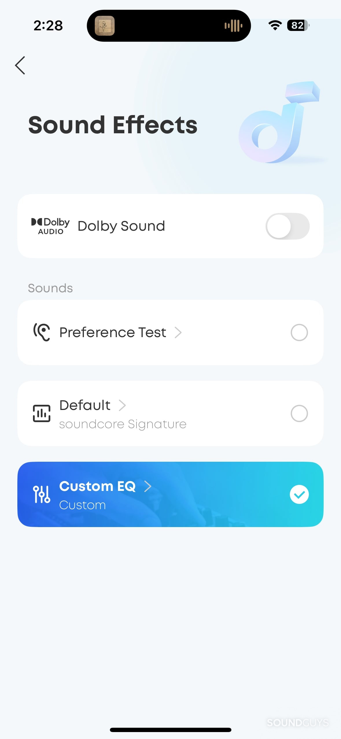 Screenshot of the Soundcore app for the Liberty 5 showing sound quality options.