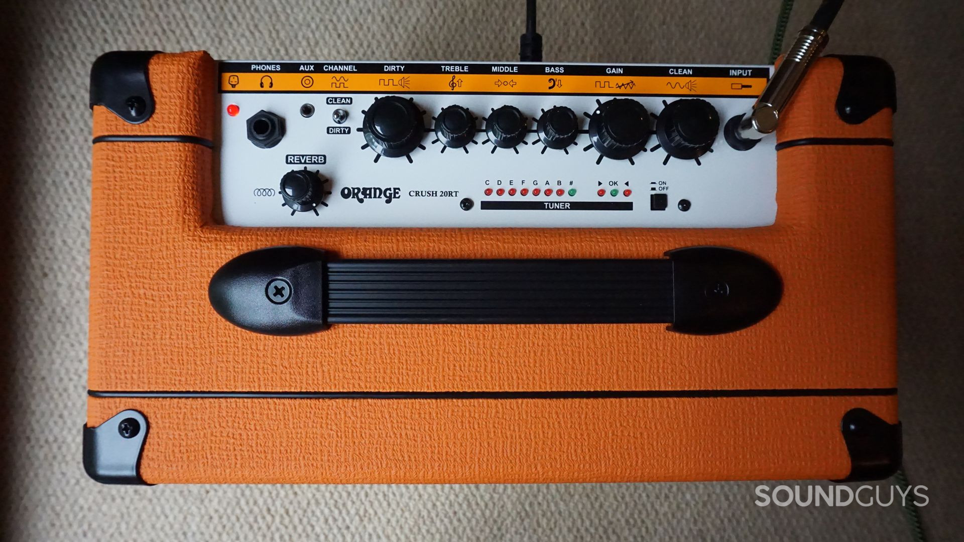 Orange-Crush-20RT-Top-Panel A photograph of the Orange Crush 20RT's top panel.